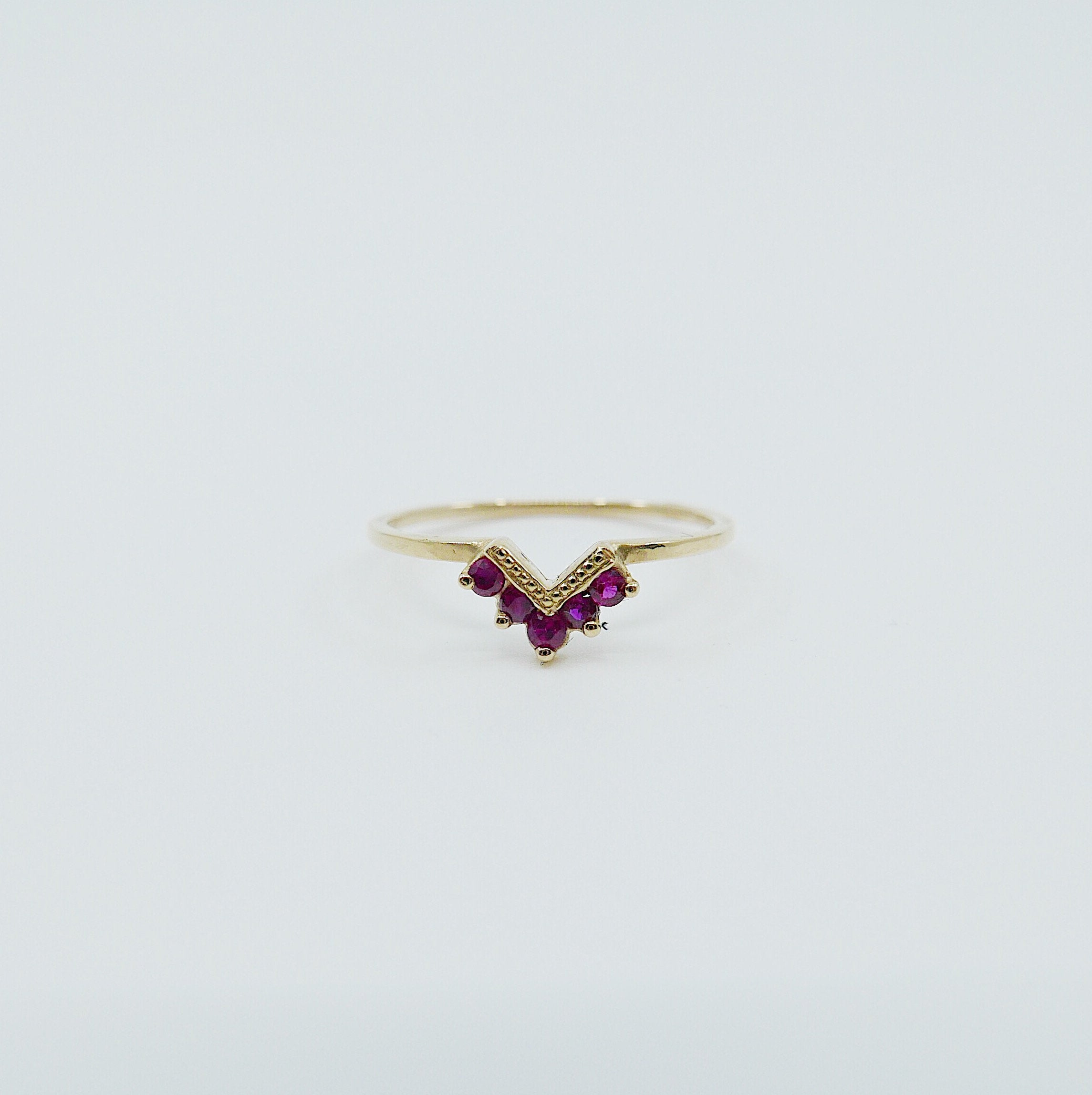 Chevron Ruby Ring, Ruby Ring, Chevron Ring, 14k Gold chevron ring, deep pink ruby ring, ruby chevron ring