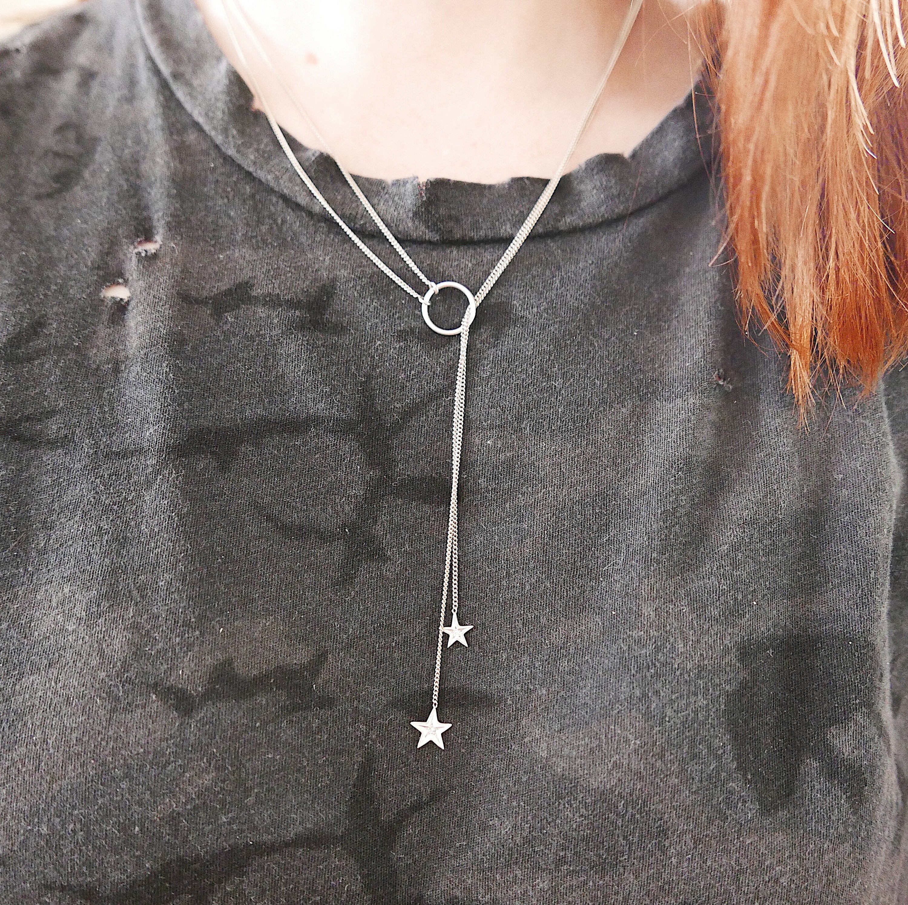 Three Way Star necklace, Star Lariat necklace, Star bolo necklace, Star wrap necklace