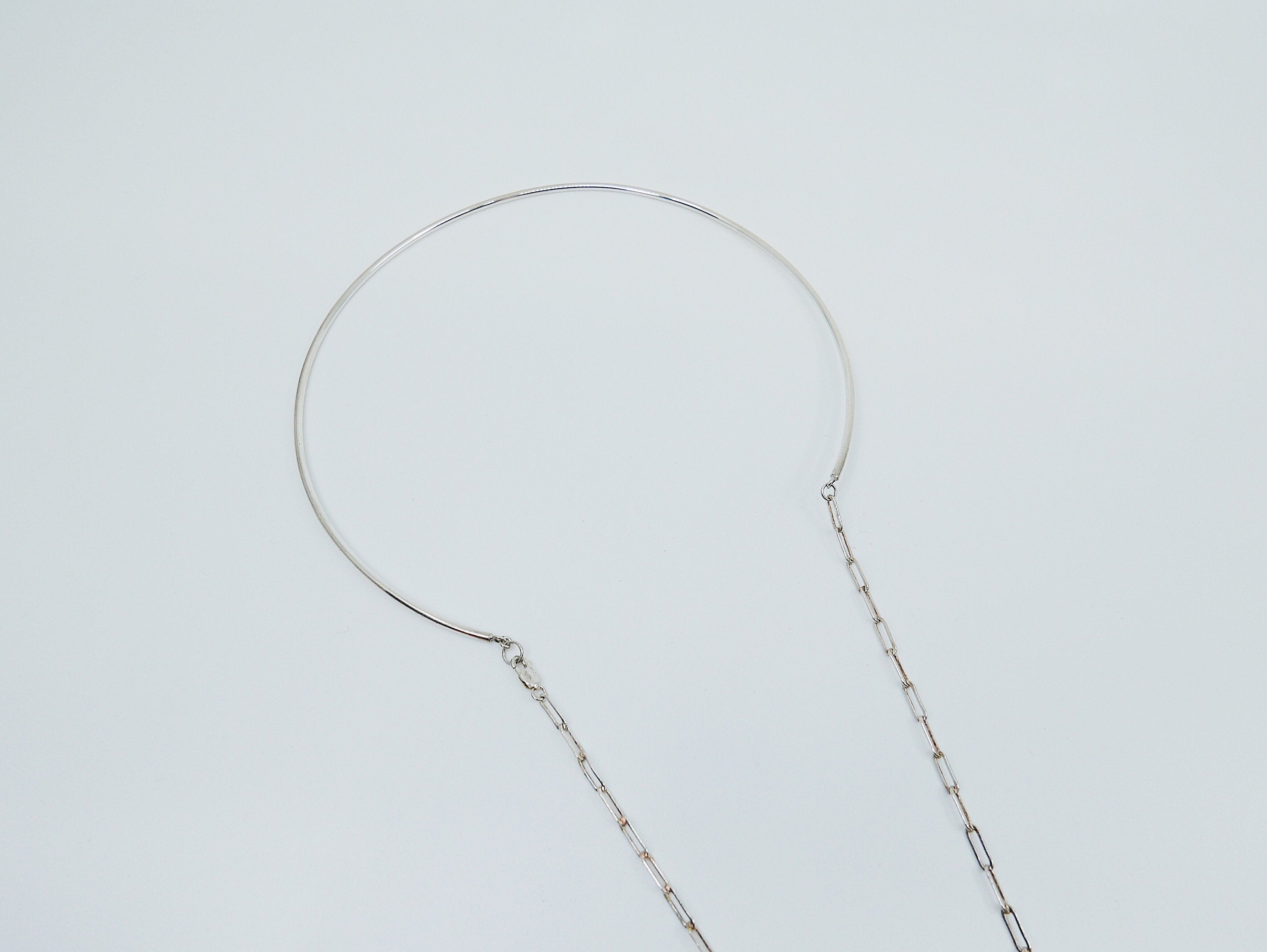 Layered Double Wire Choker, silver layered choker, silver chain and choker, Elongated Chain Choker