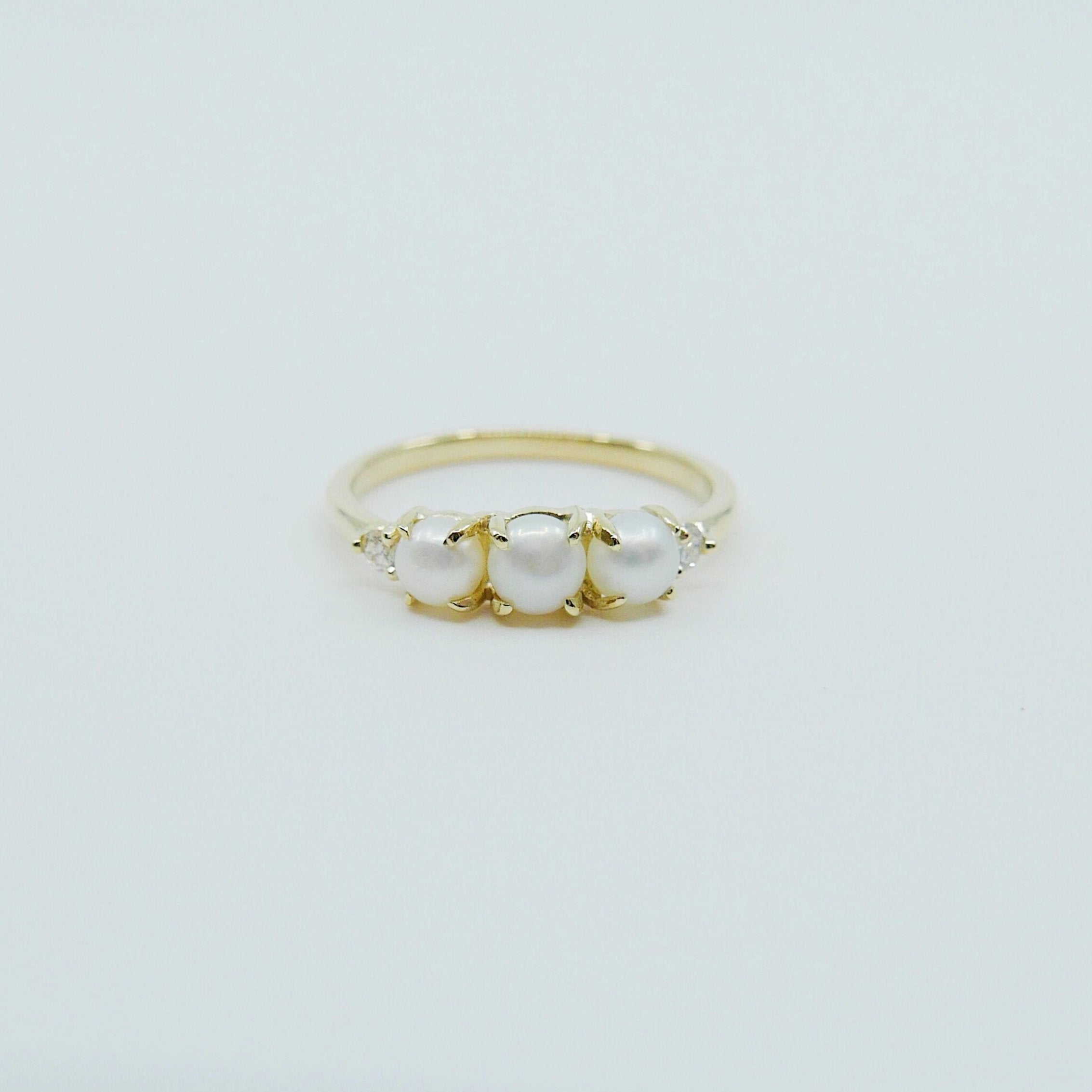 Hailey Pearl Five Stone Ring, 5 stone band, Pearl and Diamond ring, 14k gold stone ring, five stone ring, pearl ring, diamond ring