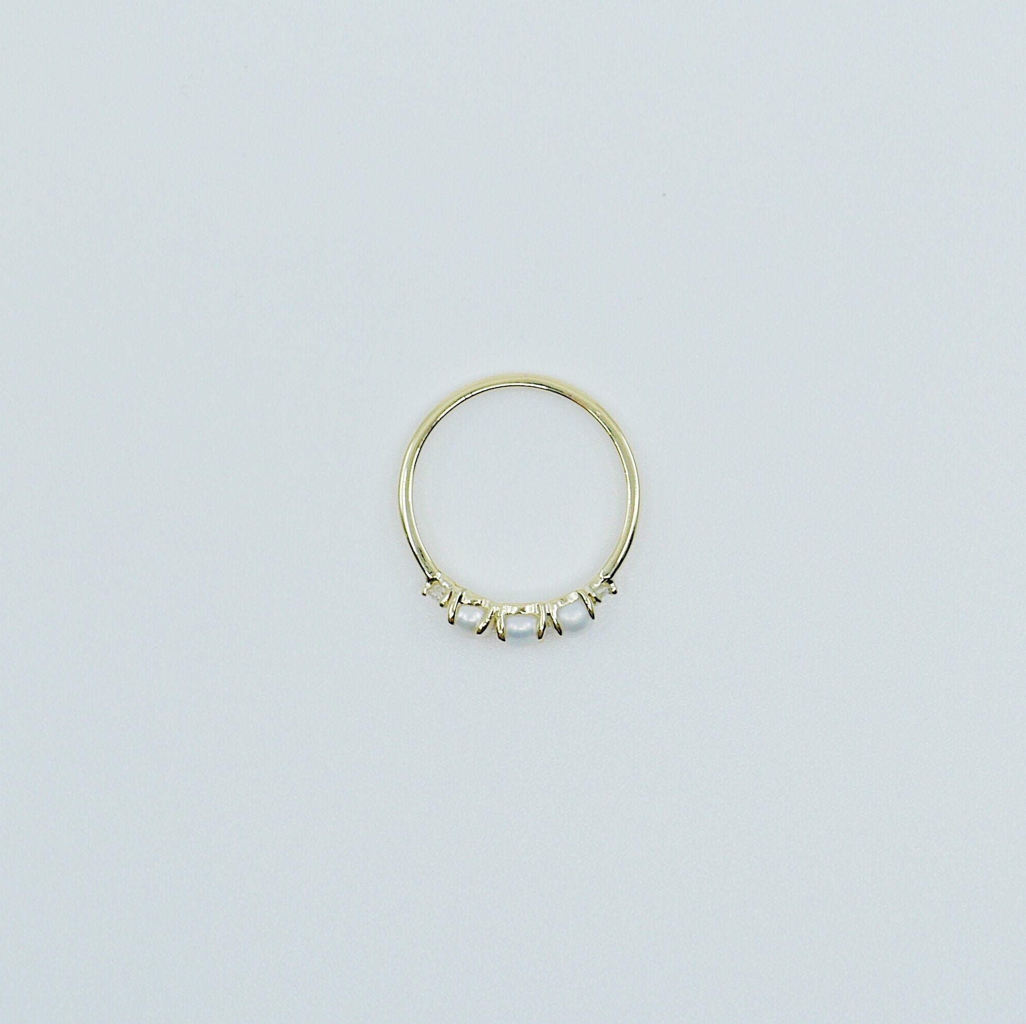 Hailey Pearl Five Stone Ring, 5 stone band, Pearl and Diamond ring, 14k gold stone ring, five stone ring, pearl ring, diamond ring