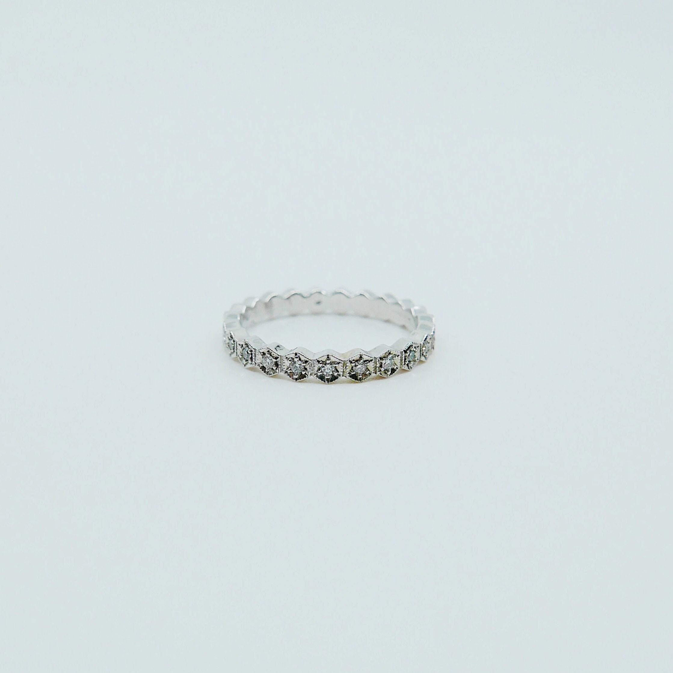 Hexagon Diamond Eternity band, diamond stacking band, wedding band, infinity Geometric ring, diamond infinity ring