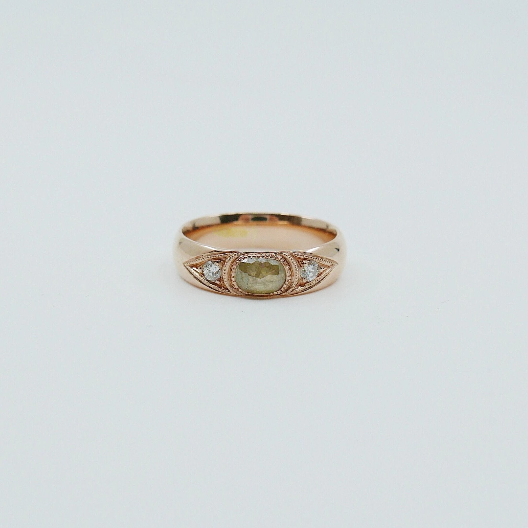 Indira Band, Rustic Diamond band, thick gold band, Rustic Diamond wedding band, 3 stone band, Rustic Diamond gypsy ring