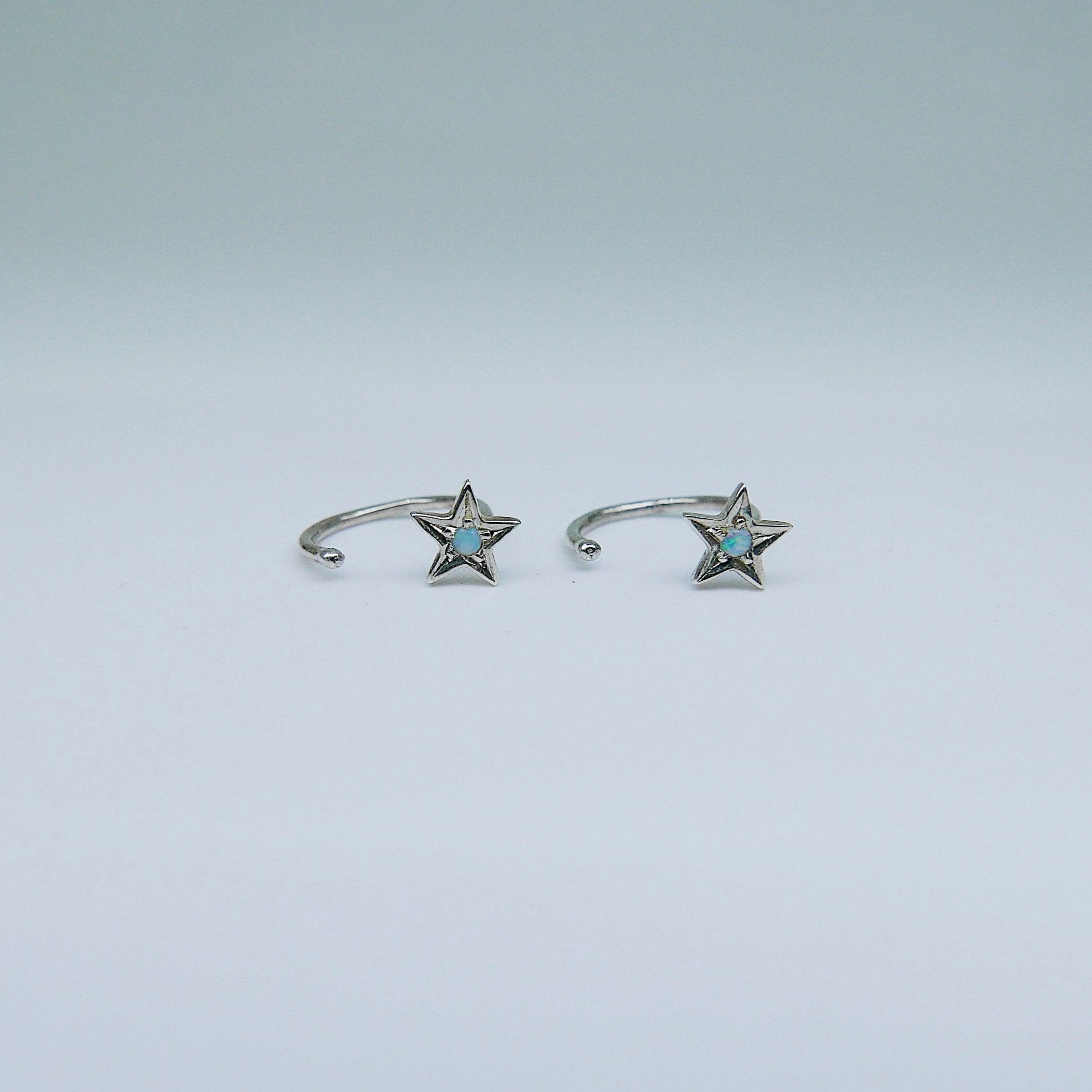 Opal Star Hook Earrings, star earrings, star hook, opal open hoop, opal hook earring, opal star earring, sterling silver cuff hook