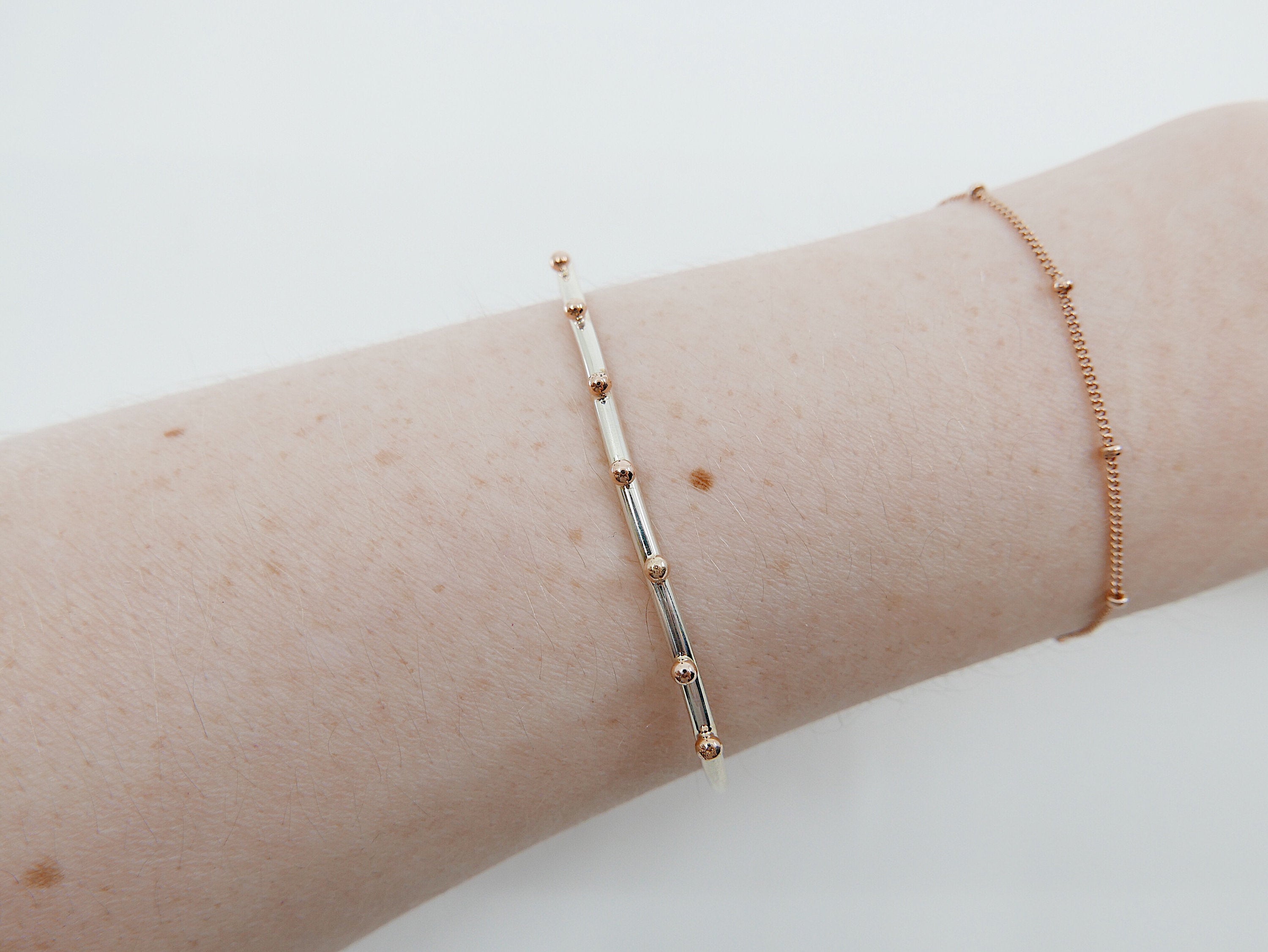 Studded Cuff Bracelet, Sterling Silver Studded Bracelet, 14k Gold Studded Bracelet, Two Tone Bracelet, Mixed Metals Bracelet