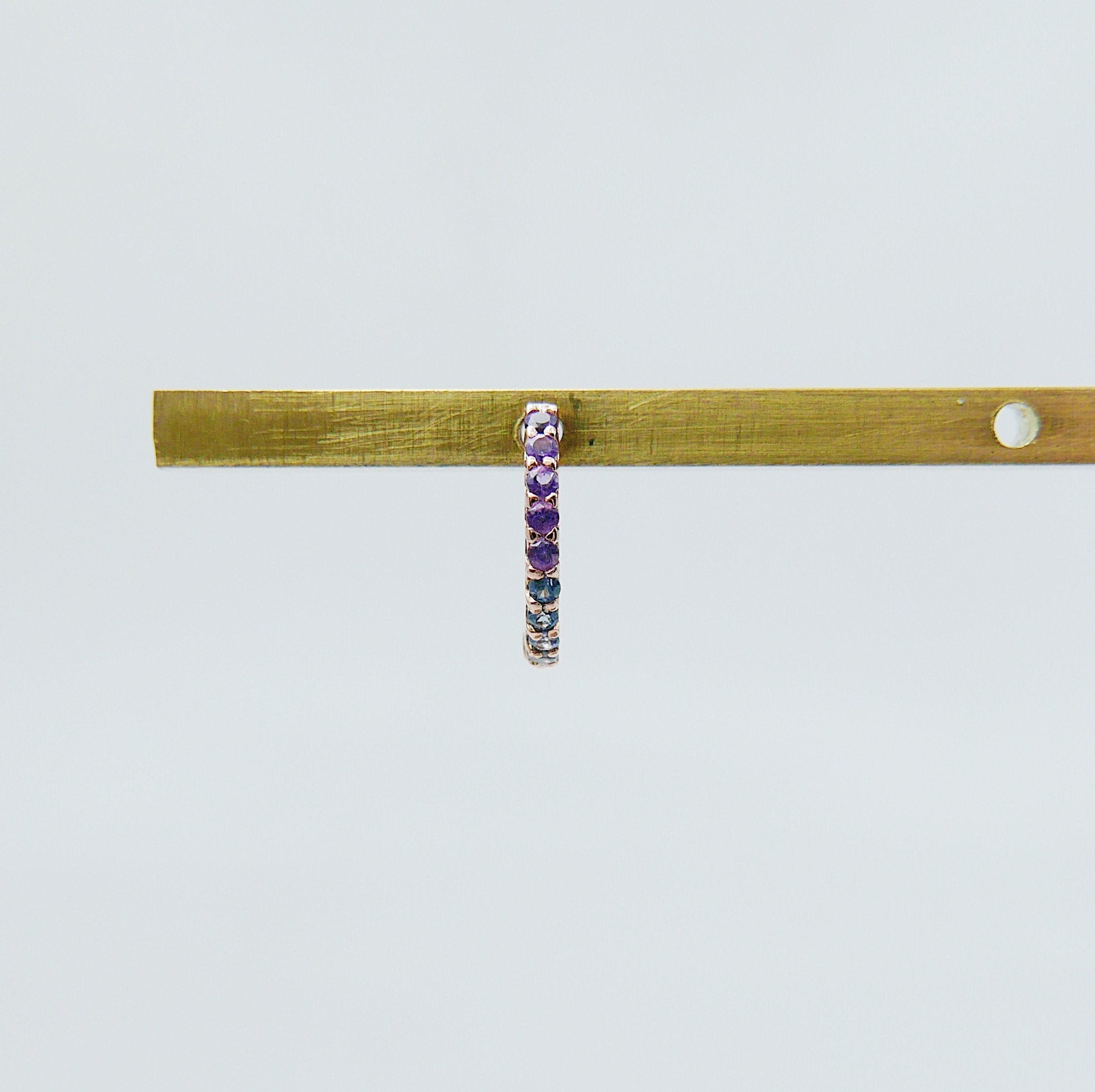 Mini Bi-Color Hoop Earring, Amethyst and Blue Sapphire Hoop Earring, Purple and Blue Hoop Earring, Bi-Color Hoop Earring