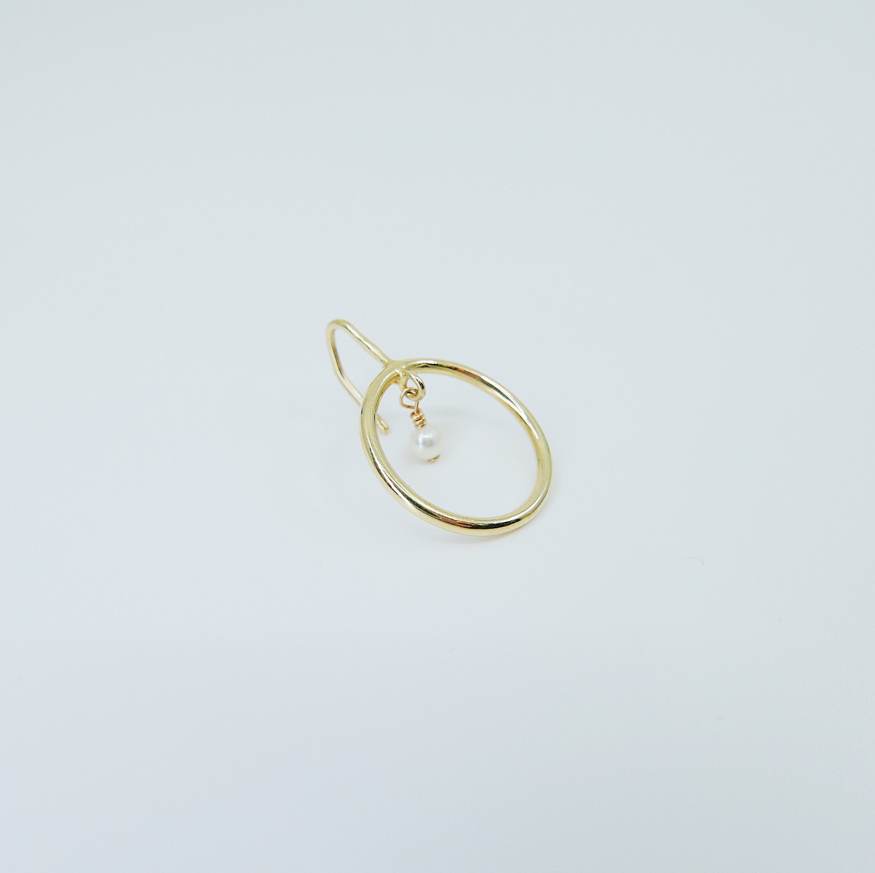 Open Hoop Pearl Earring, Open Hoop 14k Gold Earring, Pearl Hoop, Fish Hook Open Hoop Earring