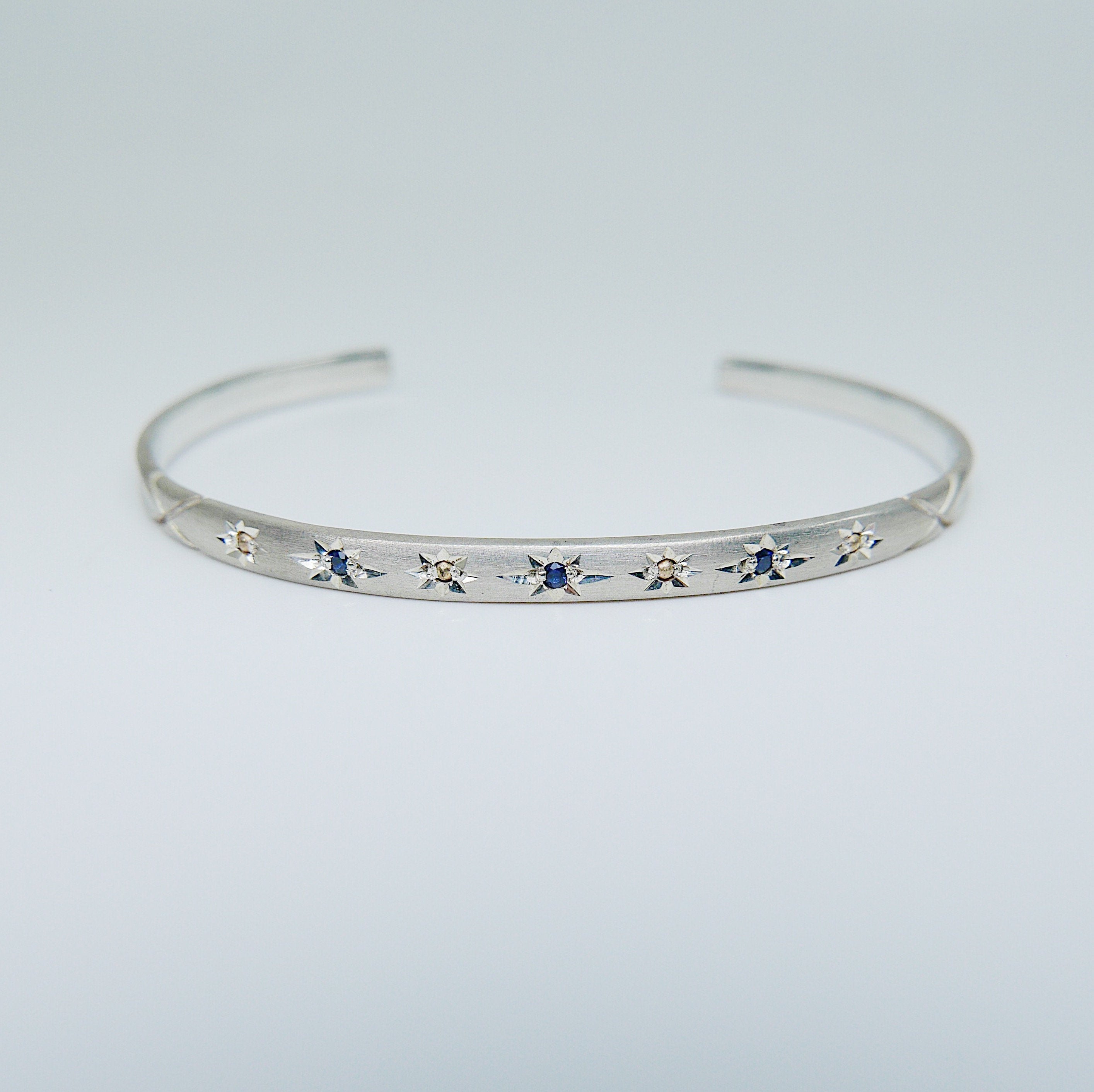 Starburst Cuff Bracelet, Starburst Sapphire Cuff Bracelet, Sterling Silver Starburst Bracelet, Sapphire Cuff Bracelet, Star Cuff Bracelet