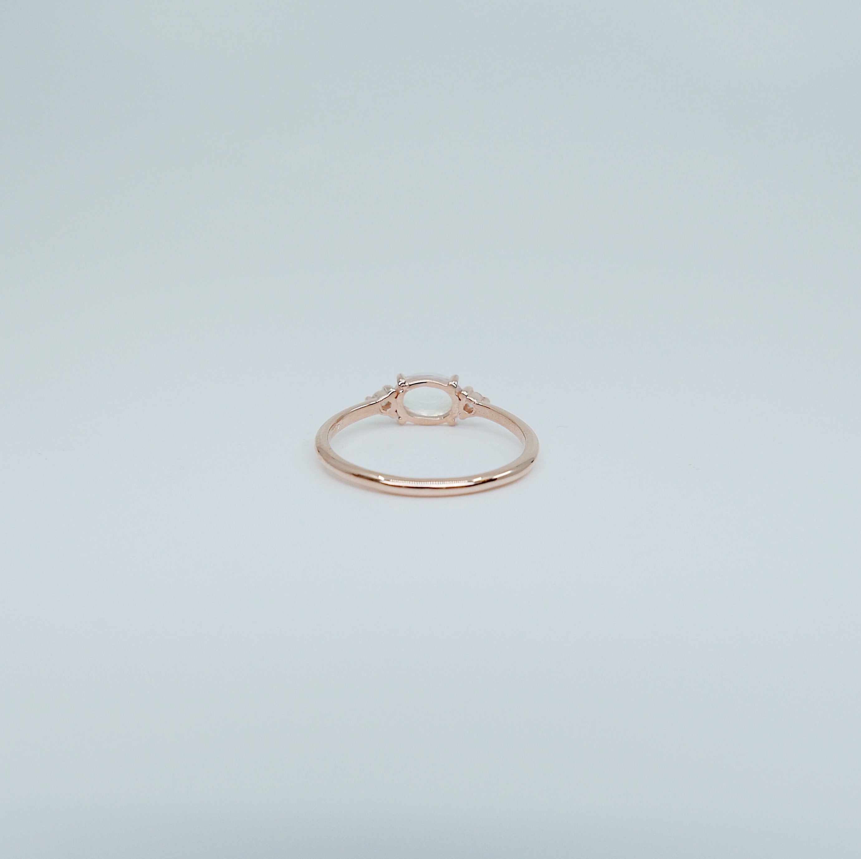 Oval Moonstone Ring 2.0, three stone ring, moonstone and diamond ring, 14k gold moonstone ring, east west ring