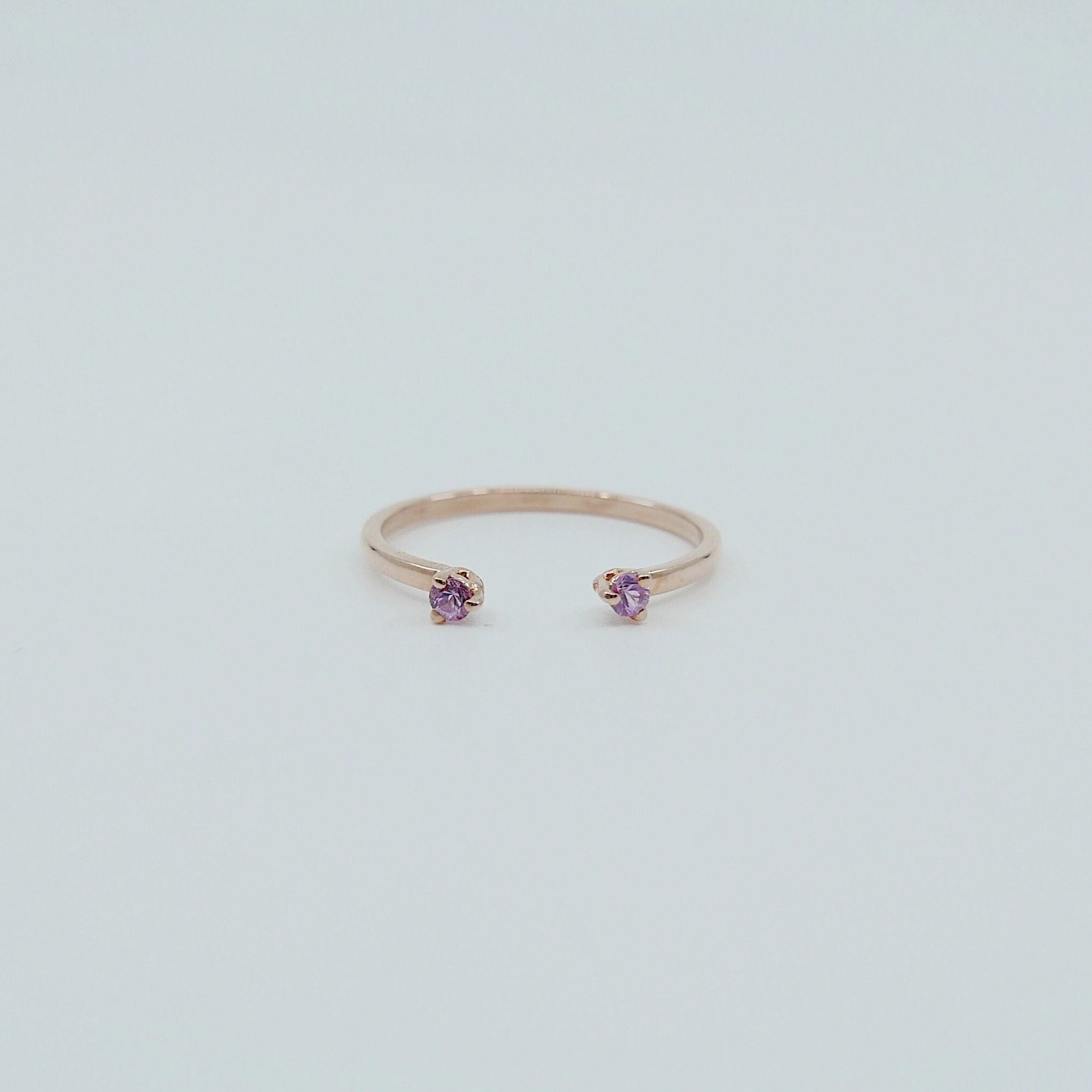 Mini pink sapphire cuff Ring, open Stacking ring, Simple pink stone ring, sapphire open band, small cuff ring, dainty gold band