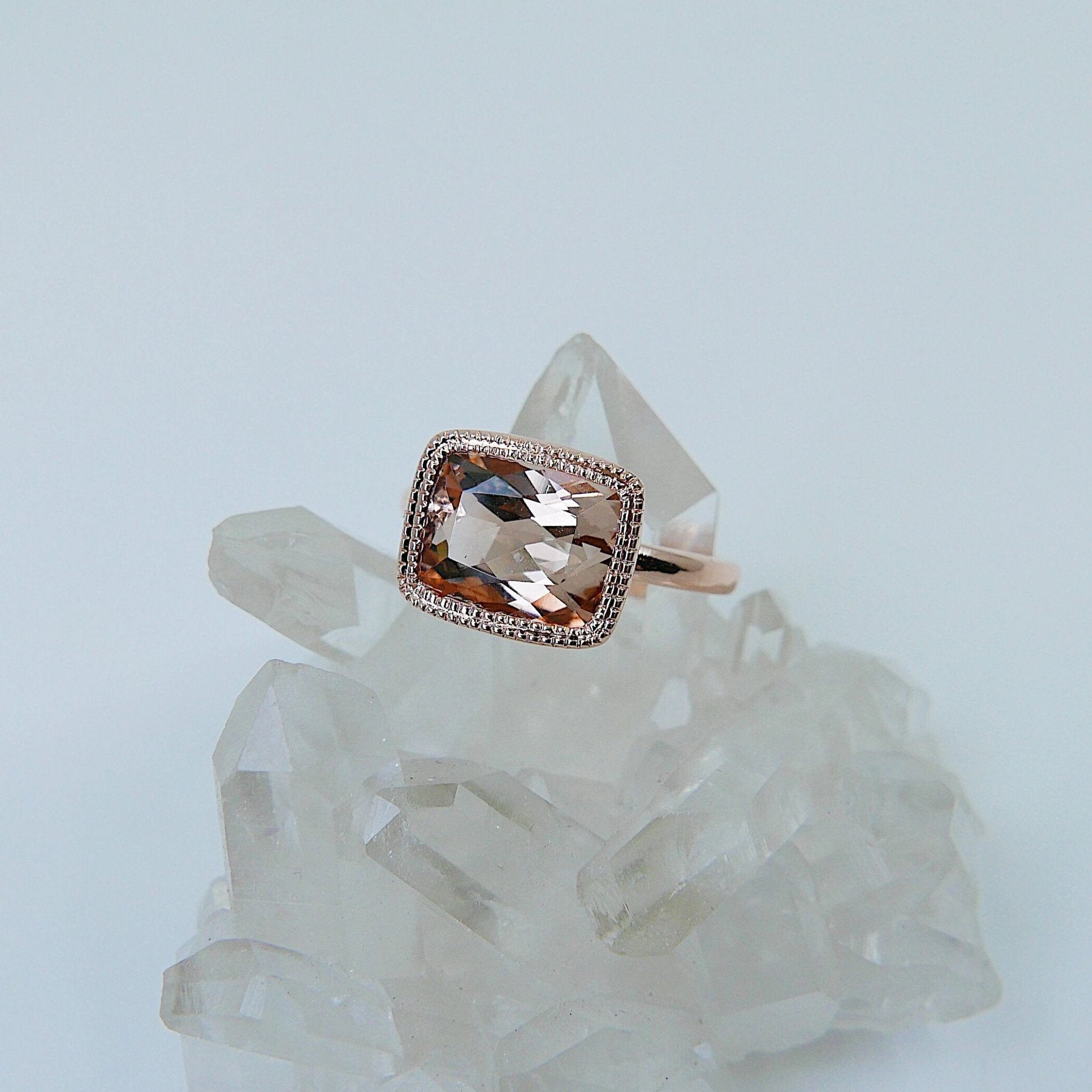 Cushion Morganite Ring, rose gold morganite ring, Rose Cut Bezel ring, statement ring, fine jewelry ring, morganite cushion rose cut ring