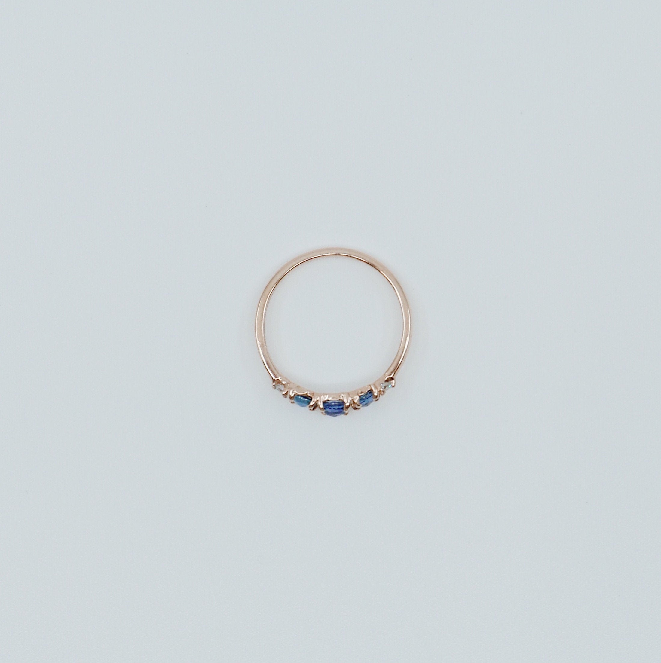 Hailey Sapphire and Diamond five stone ring, 5 stone band, rose cut Sapphire and diamond ring, 14k gold stone ring, five stone ring