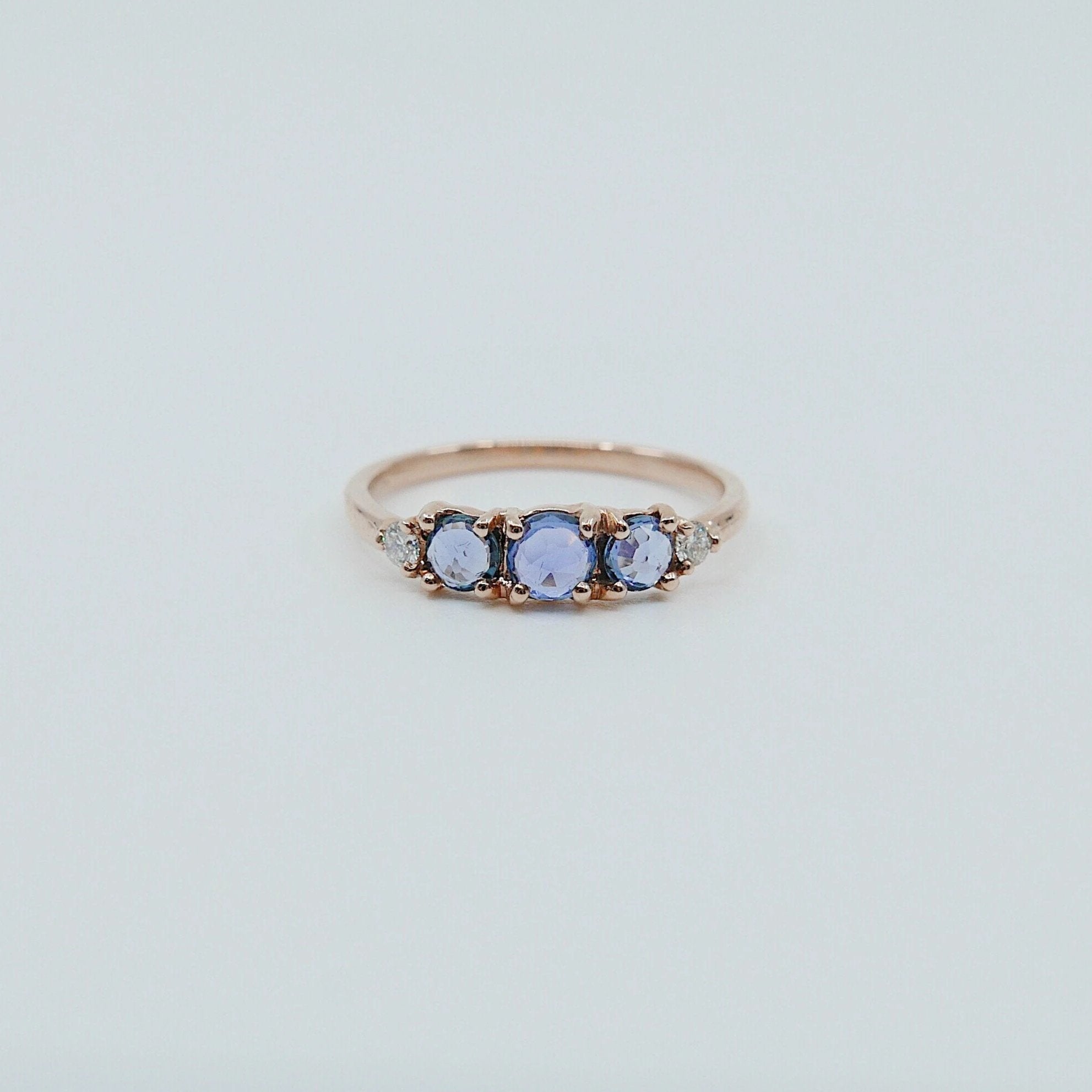 Hailey Sapphire and Diamond five stone ring, 5 stone band, rose cut Sapphire and diamond ring, 14k gold stone ring, five stone ring