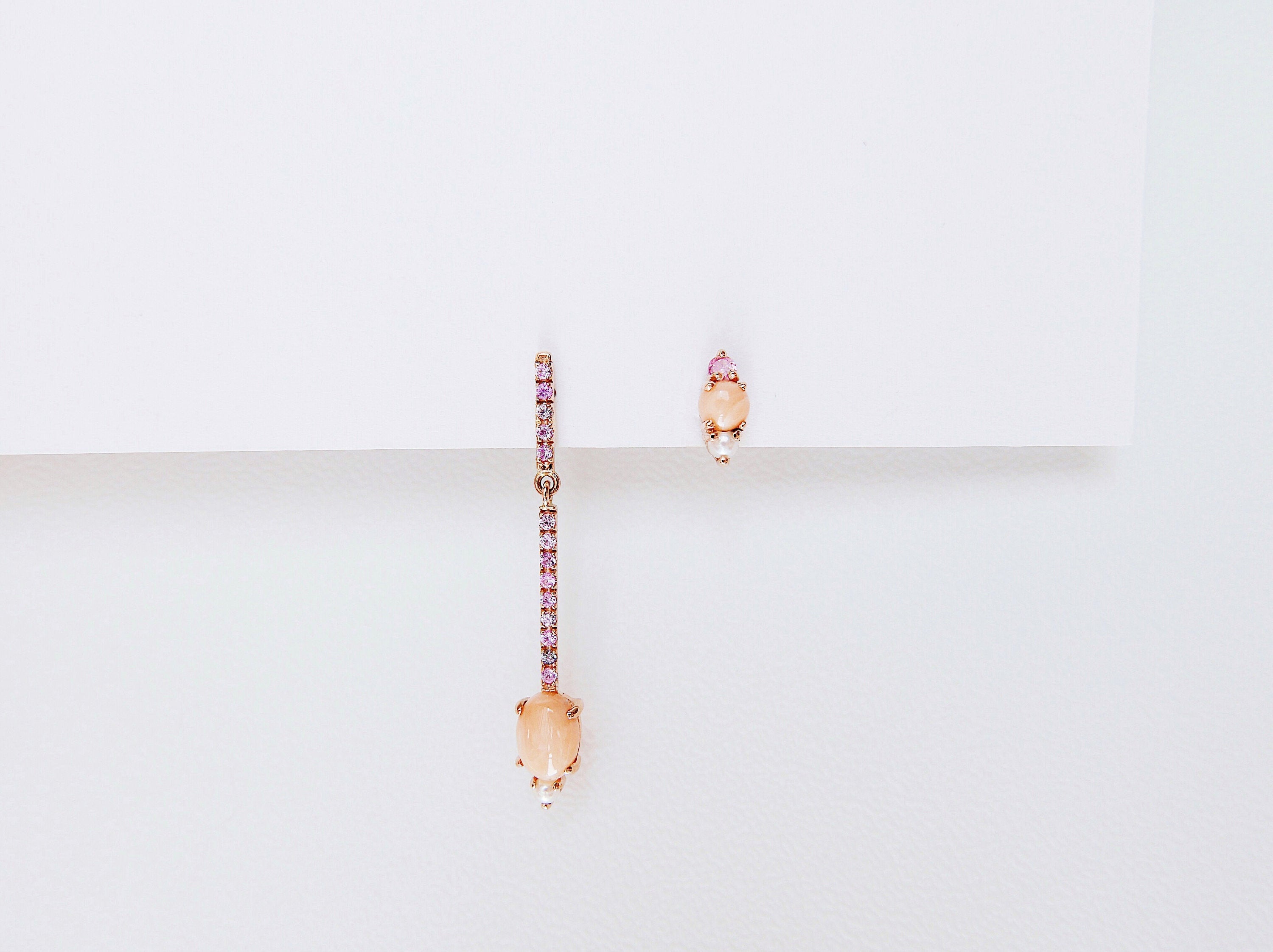 Sticks and Stones Oval Duo Earring, 14k Gold Coral and Diamond Bar Earring, 14k Gold Sapphire Dangle Earring