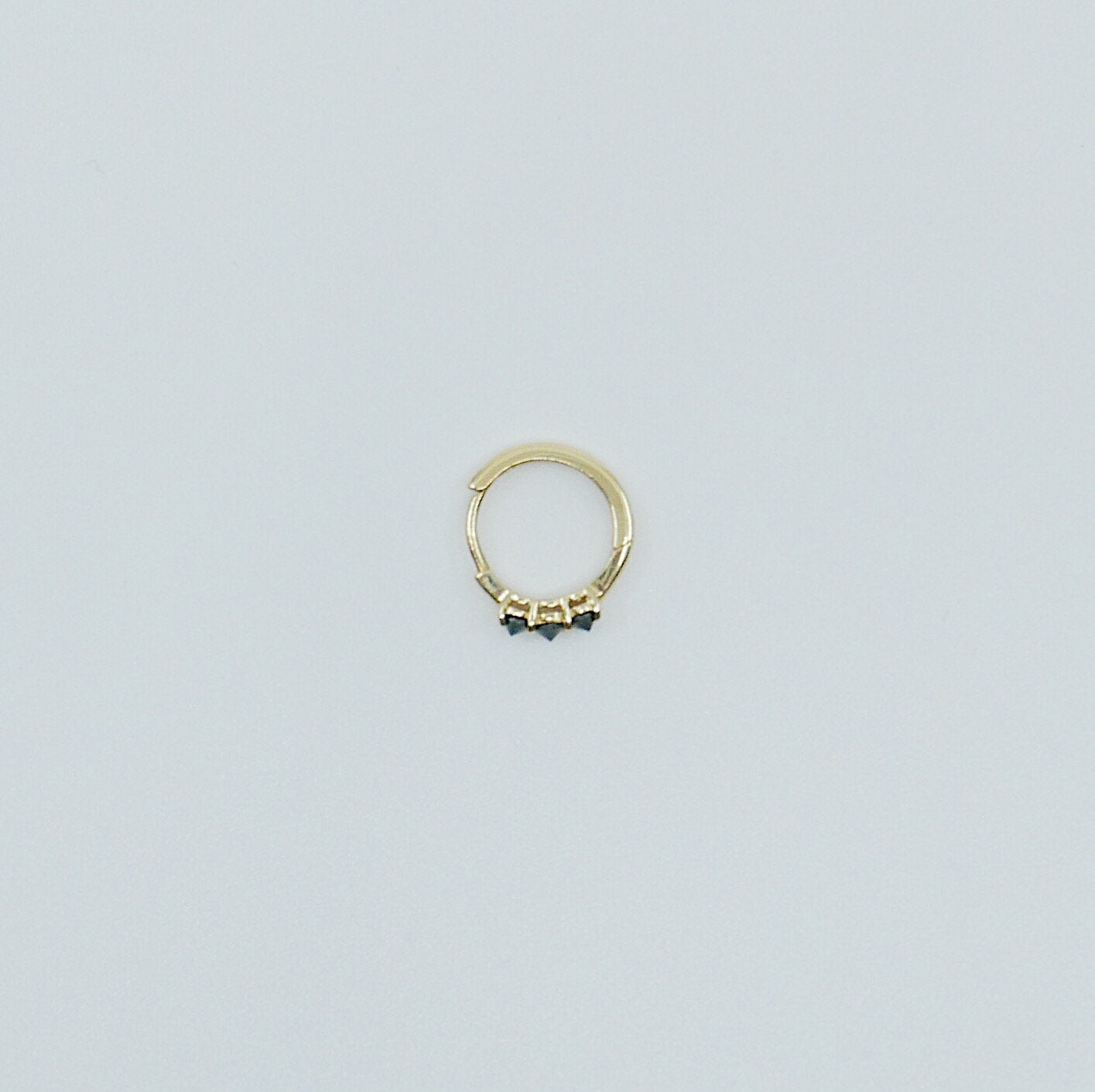 Studded Black Diamond Mini Hoop, small 14k gold hoop, small mini three stone black diamond gold hoop, gold hoops, gold pearl huggie