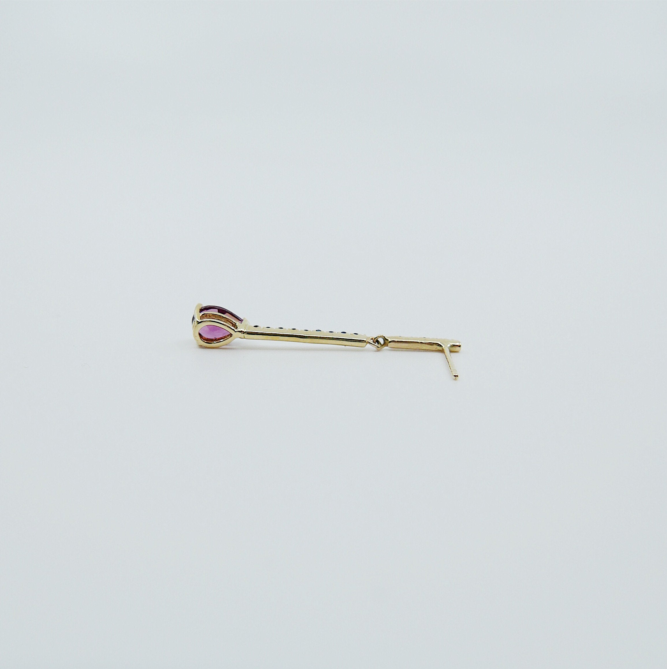 Sticks and Stones Pear Duo Earring, 14k Gold Rhodolite Garnet Bar Earring, 14k Gold Sapphire Dangle Earring