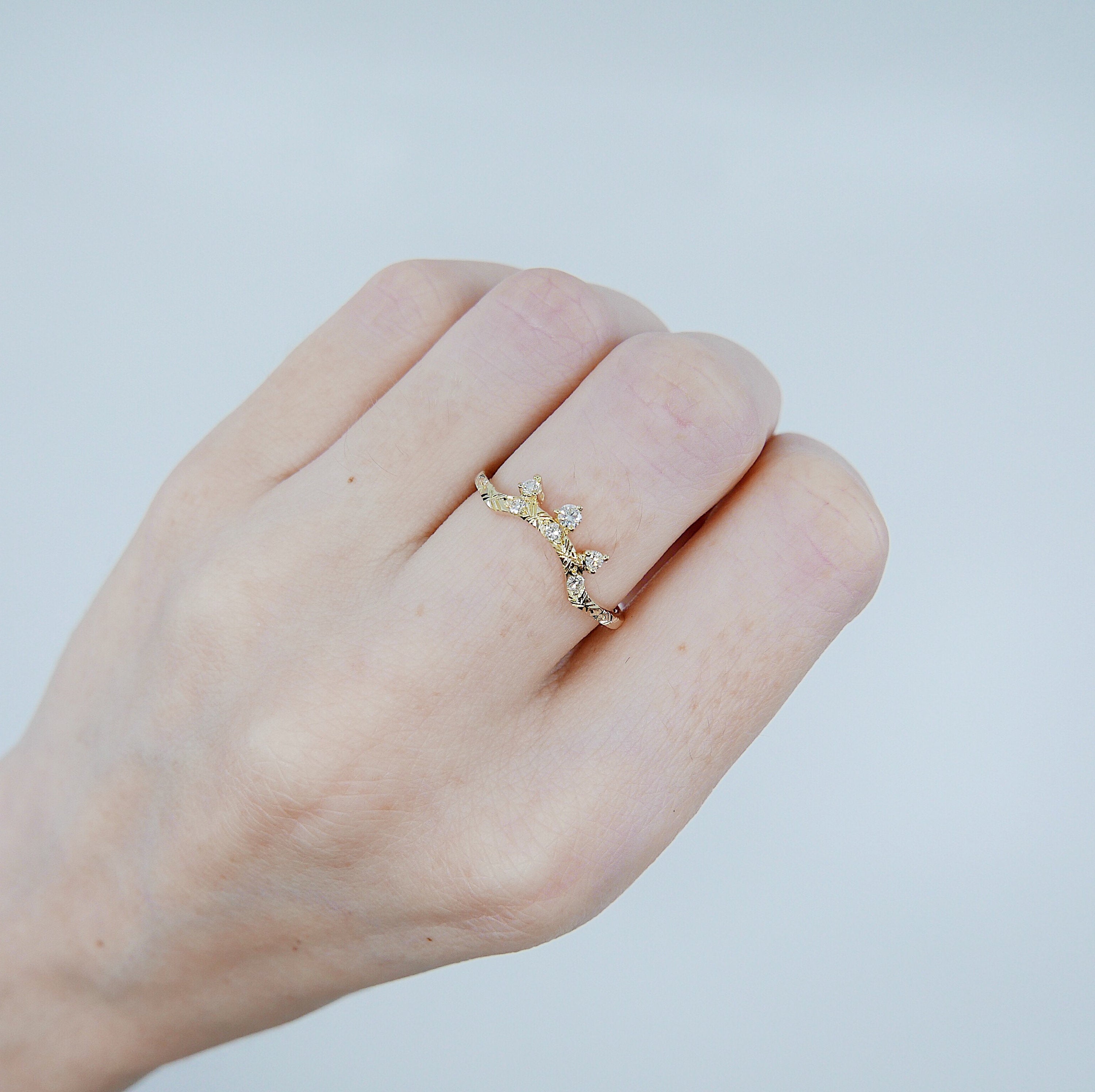 Scattered Diamond Arc Deluxe Ring, 14k gold arc ring, delicate dainty thin ring, stacking ring, wedding band, rose gold ring, diamond band