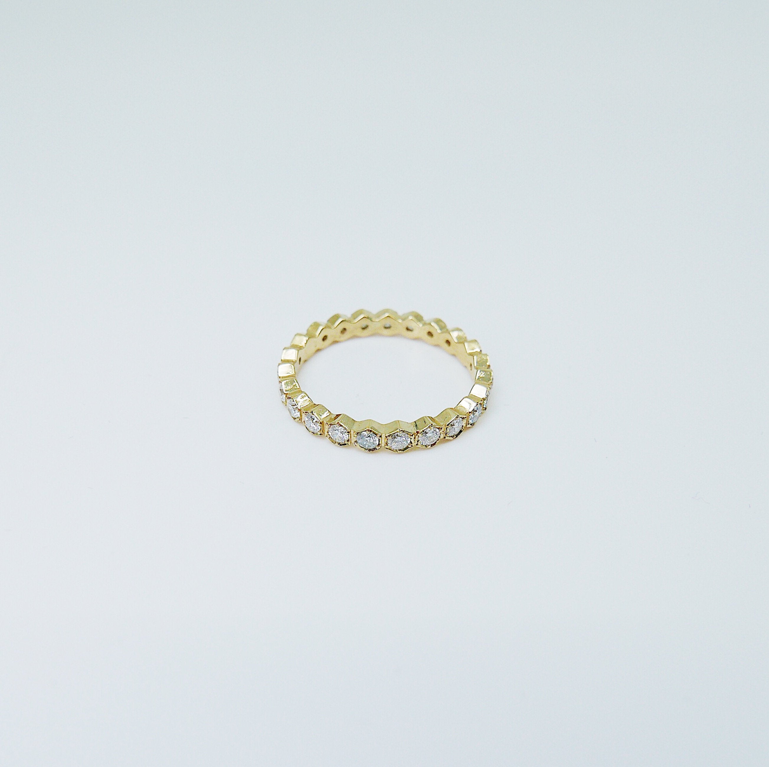 Hexagon Diamond Eternity band, diamond stacking band, wedding band, infinity Geometric ring, diamond infinity ring, 14k gold, 18k gold ring