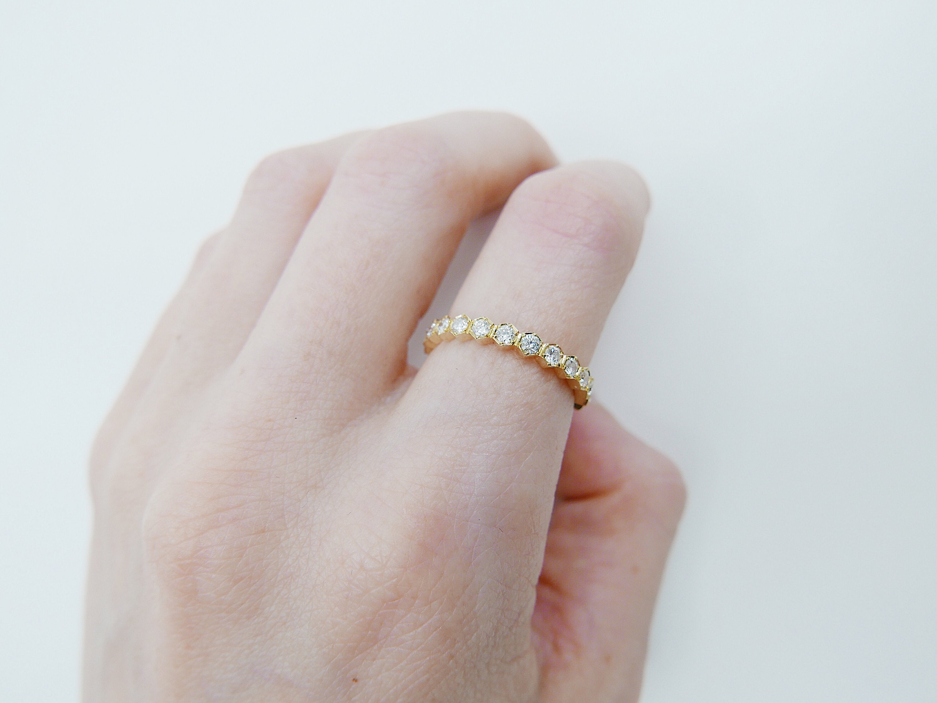 Hexagon Diamond Eternity band, diamond stacking band, wedding band, infinity Geometric ring, diamond infinity ring, 14k gold, 18k gold ring