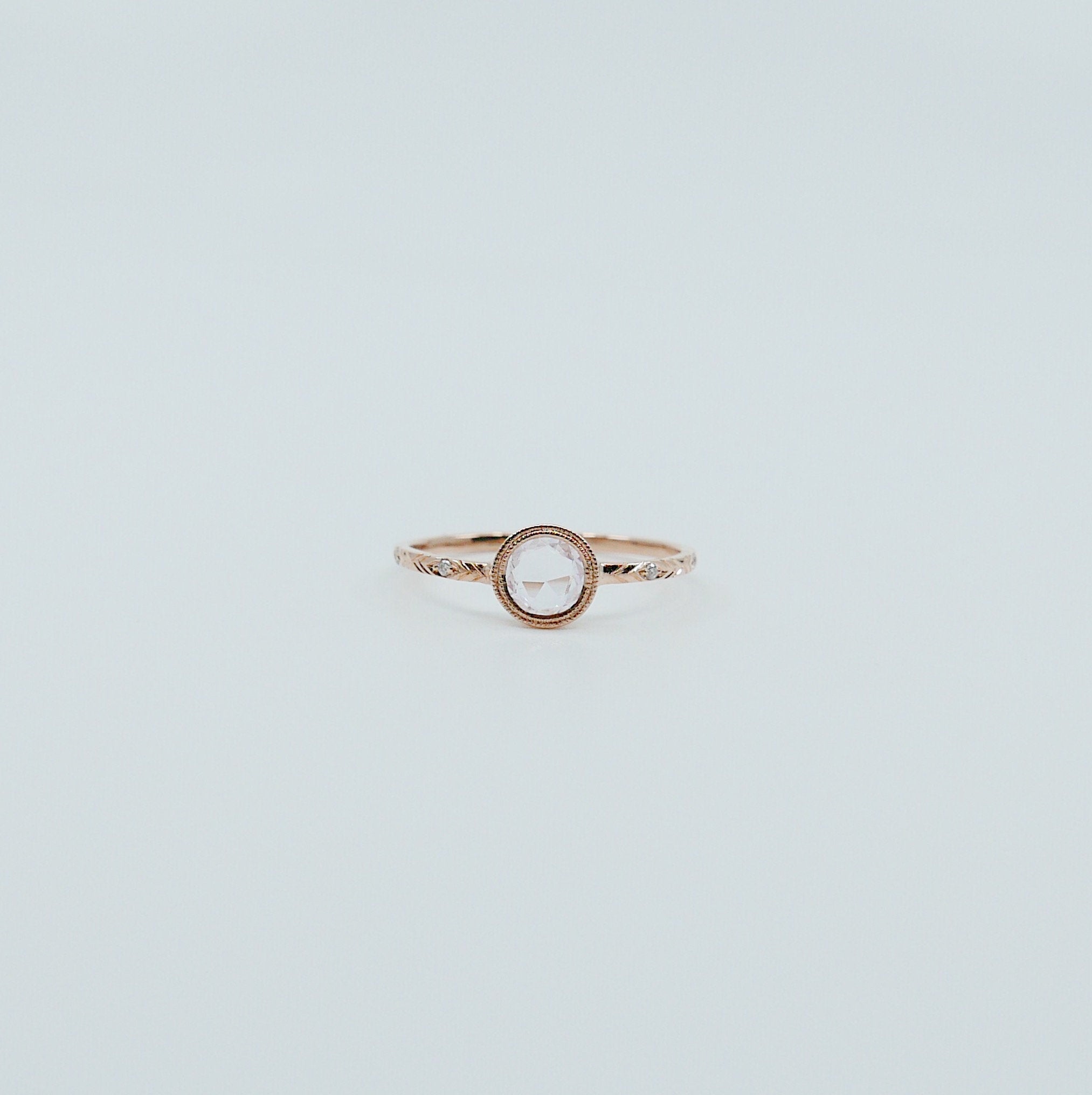 Juliette Rose Cut Light Pink Sapphire Ring, gold solitaire ring, bezel stone ring, 14k gold light pink sapphire ring, gold diamond band