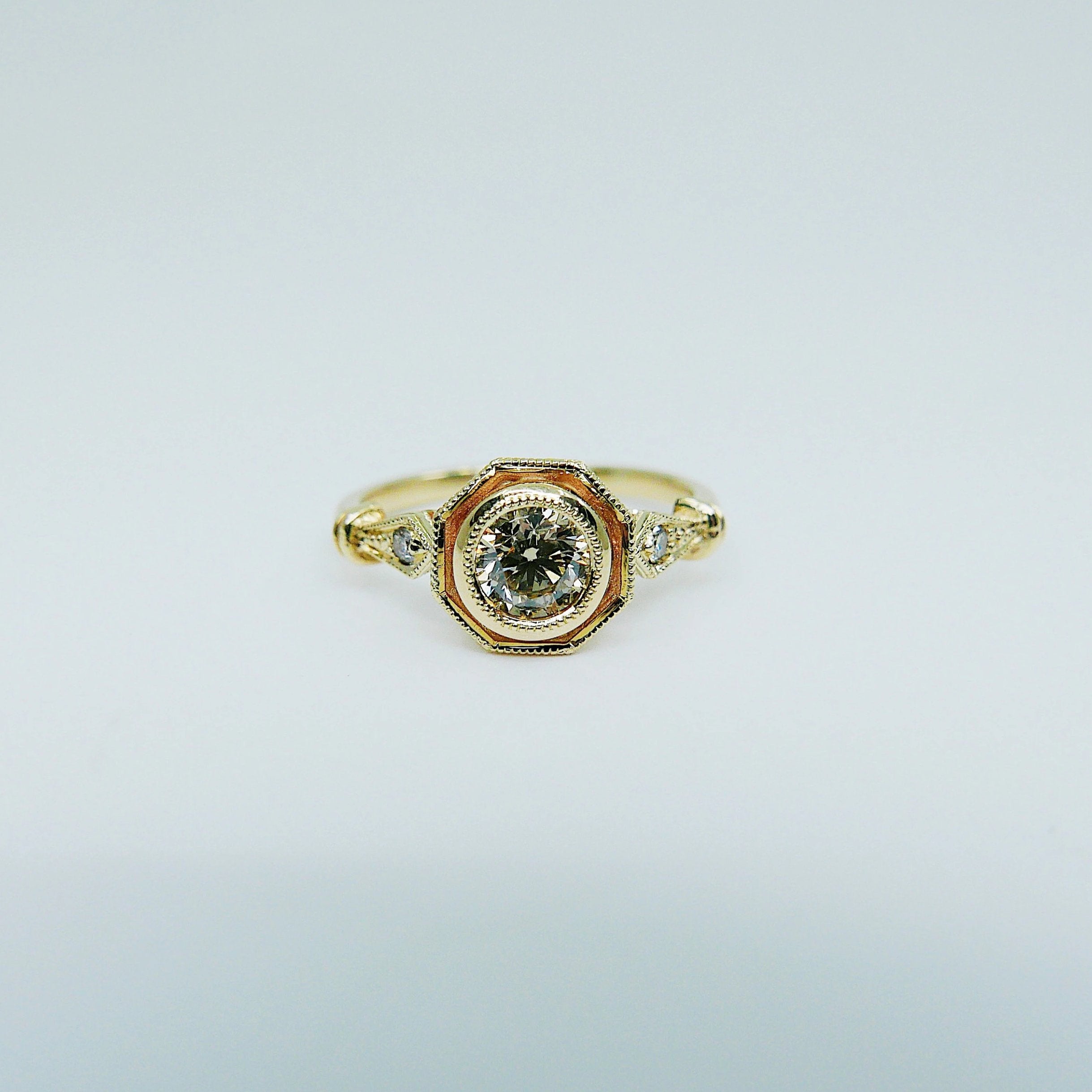 Eloise Bezel Champagne Diamond Ring, Champagne diamond and gold ring, 14k gold ring, diamond ring, champagne diamond ring, bezel ring