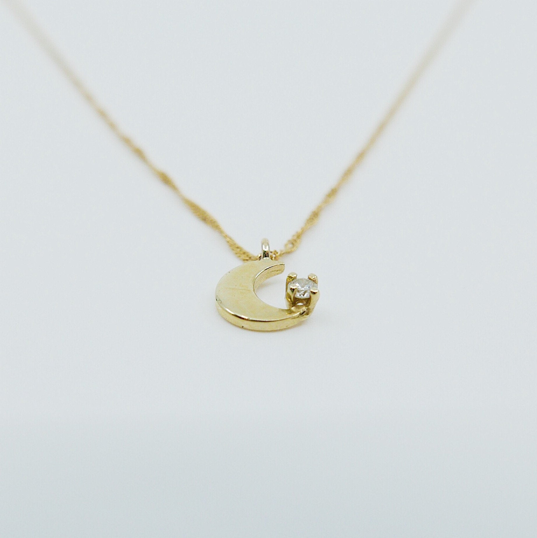 Crescent Moon Diamond Necklace, small moon Necklace, Diamond Moon Necklace, Diamond Moon, Moon Necklace, Crescent necklace, twist chain