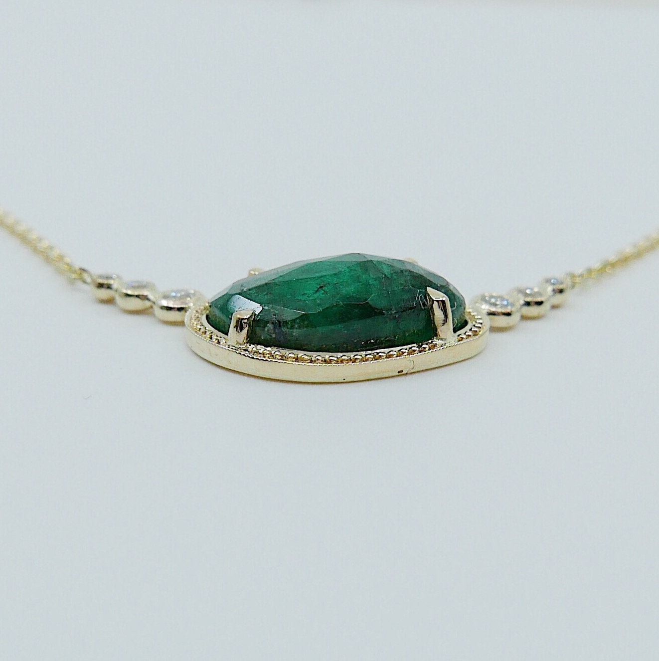 Ellipsis Emerald and Diamond Necklace, One of a kind unique gold emerald Necklace, green emerald Necklace, diamond necklace