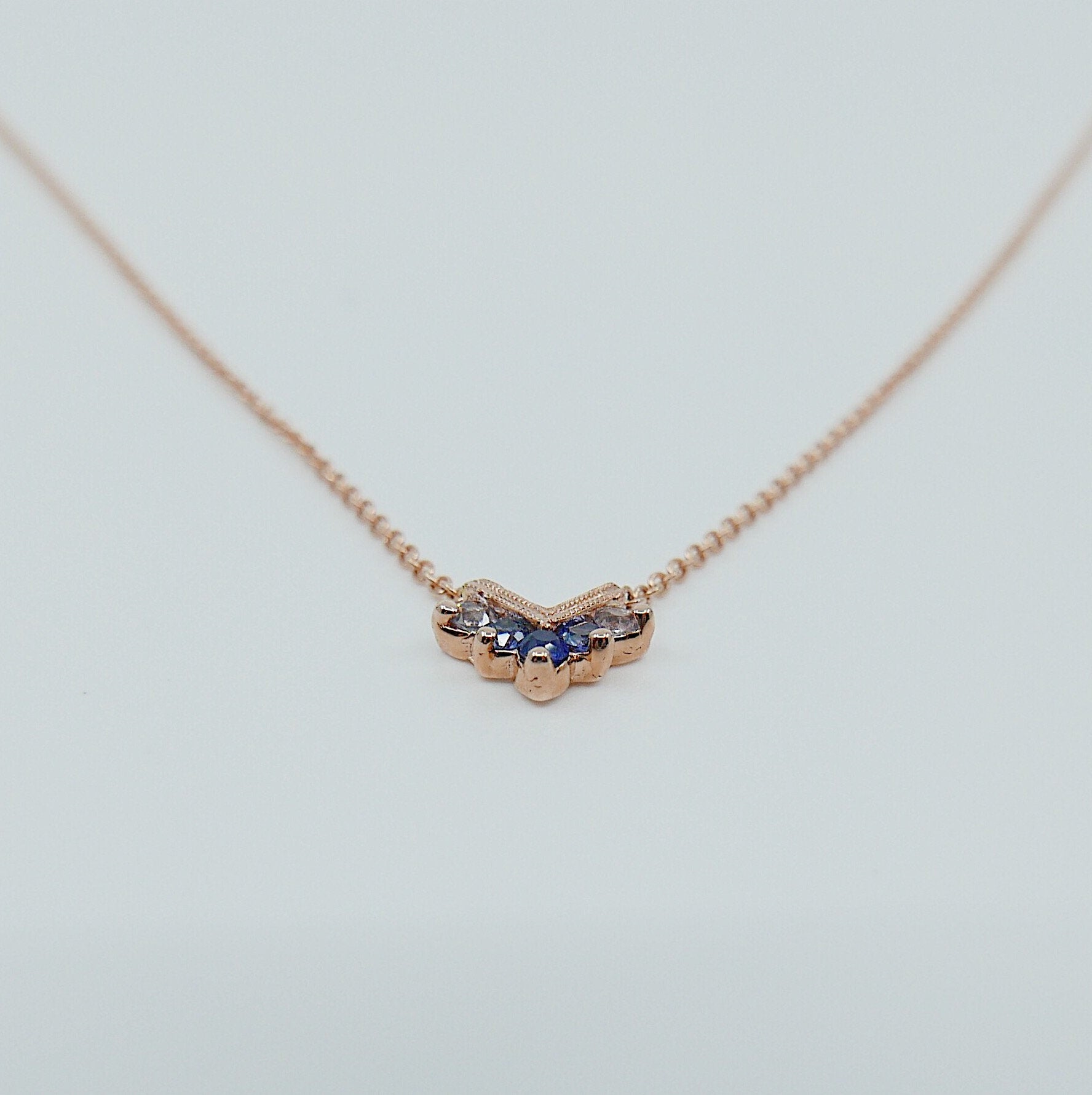 Chevron Sapphire Ombre Necklace, Sapphire Necklace, Chevron Necklace, 14k Gold chevron necklace, Blue Sapphire Necklace, Blue Necklace