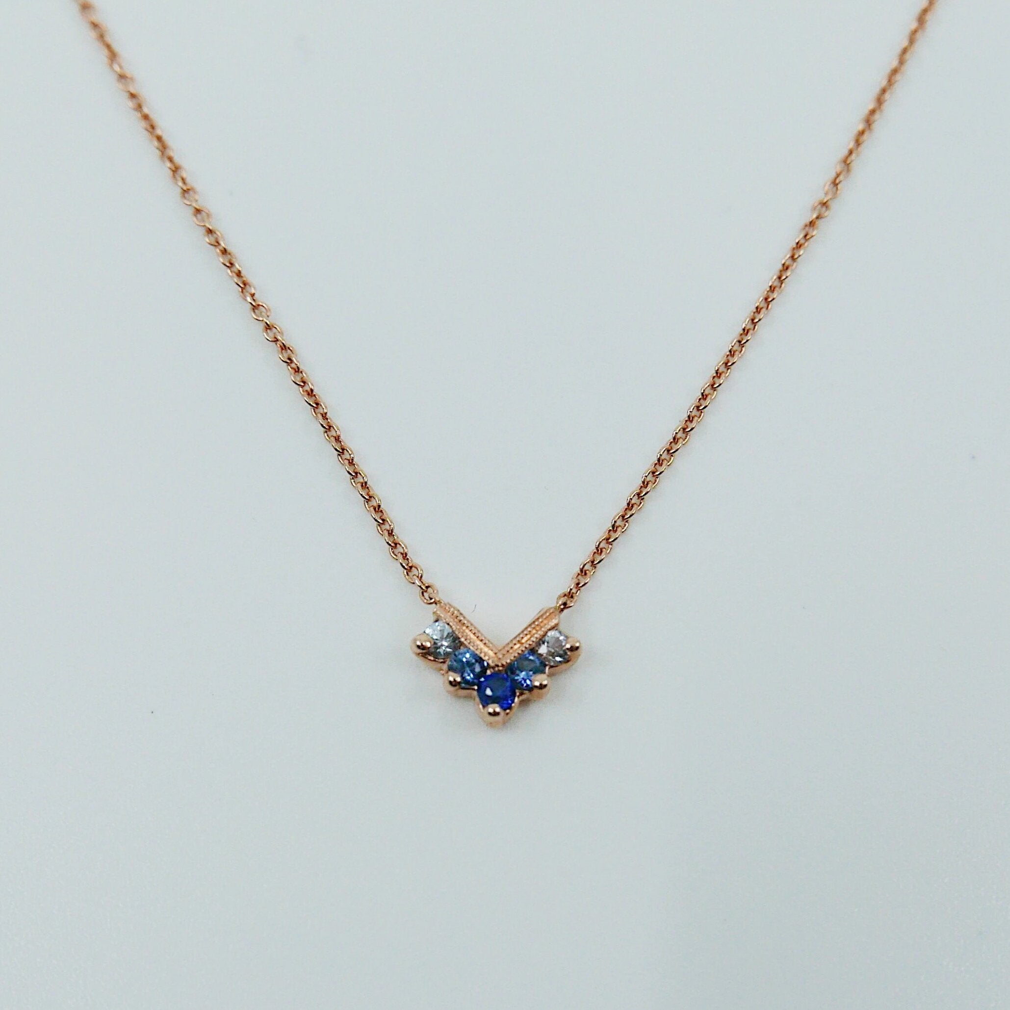 Chevron Sapphire Ombre Necklace, Sapphire Necklace, Chevron Necklace, 14k Gold chevron necklace, Blue Sapphire Necklace, Blue Necklace