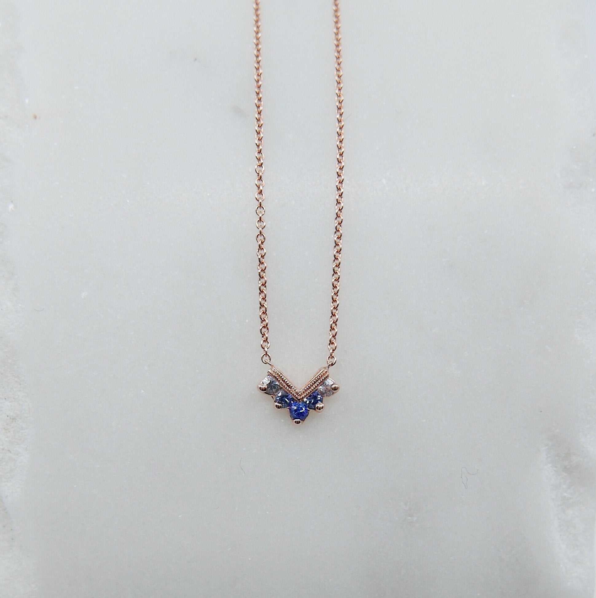 Chevron Sapphire Ombre Necklace, Sapphire Necklace, Chevron Necklace, 14k Gold chevron necklace, Blue Sapphire Necklace, Blue Necklace