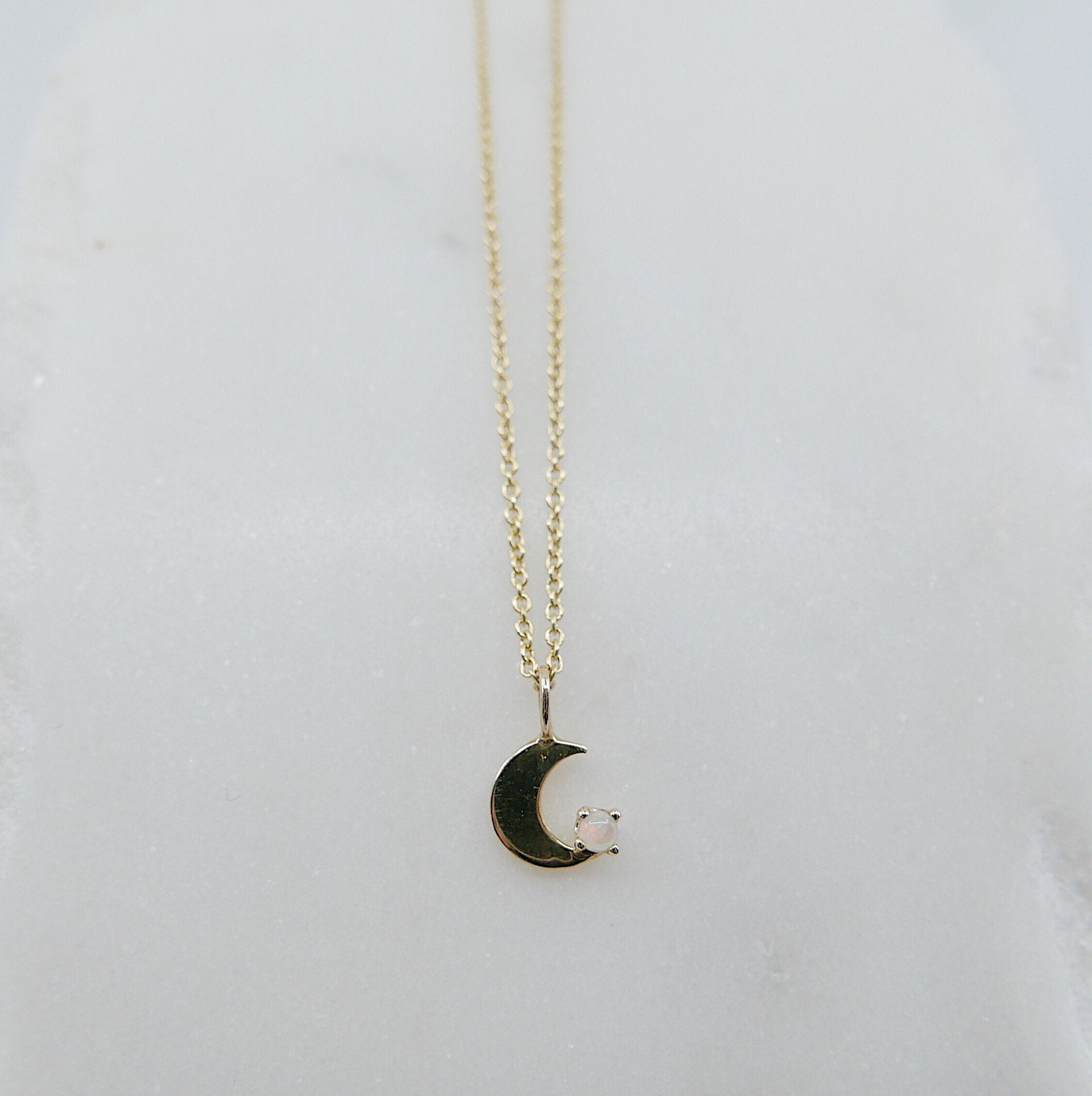 Crescent with Opal necklace, small moon Necklace, Opal Moon Necklace, Opal Moon, Moon Necklace, Crescent necklace