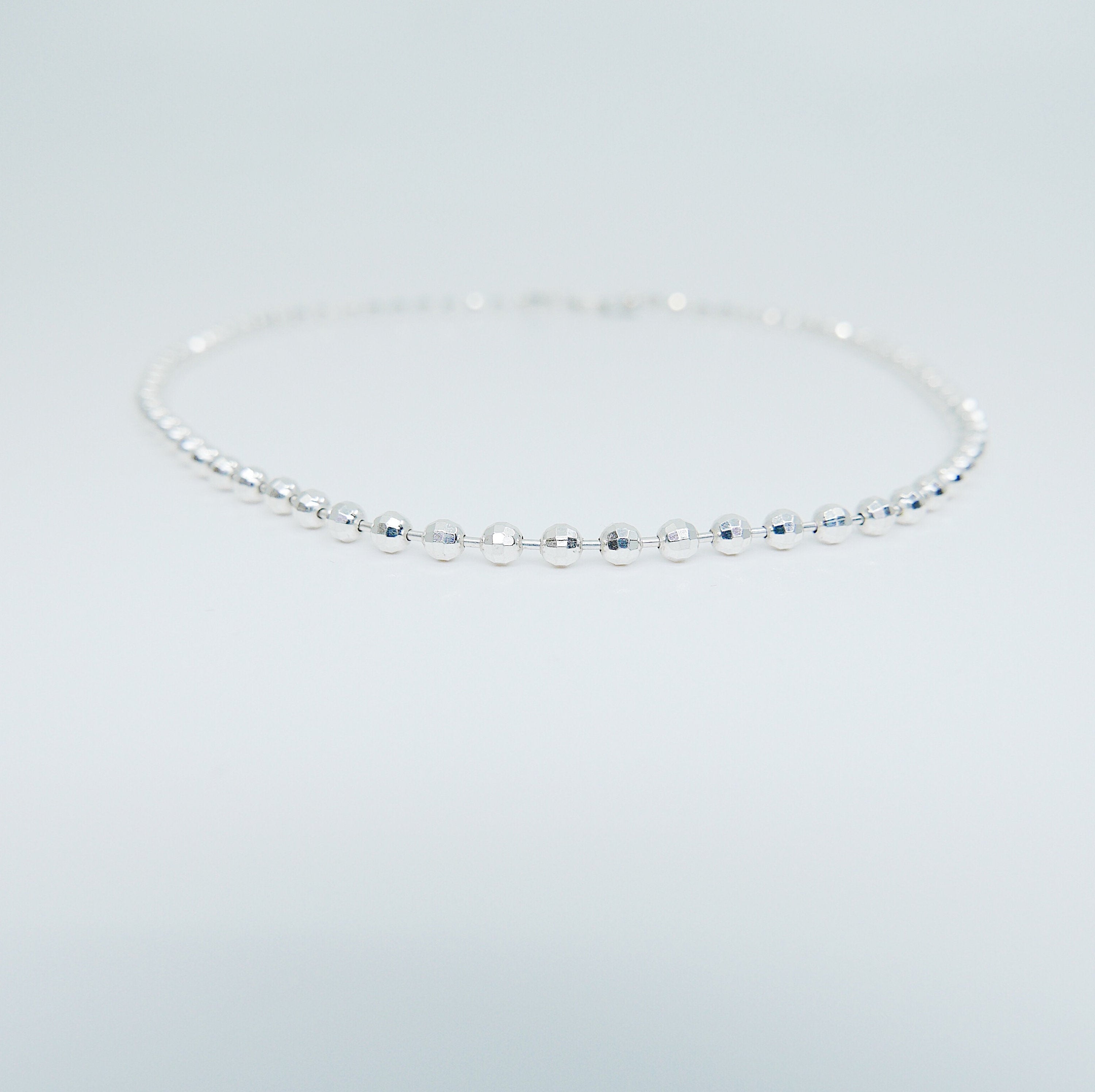 Discotheque choker, faceted ball chain choker, silver choker, diamond cut silver choker, Silver chain choker