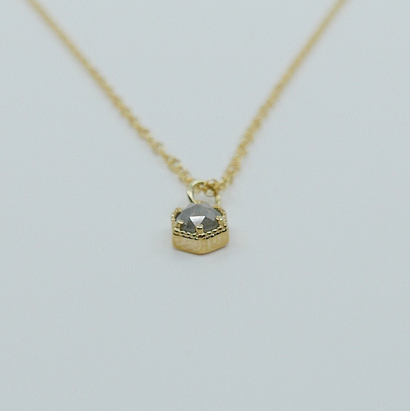 Frame Rose Cut Grey Diamond Necklace, small dainty grey diamond necklace, solitaire necklace, small grey diamond necklace