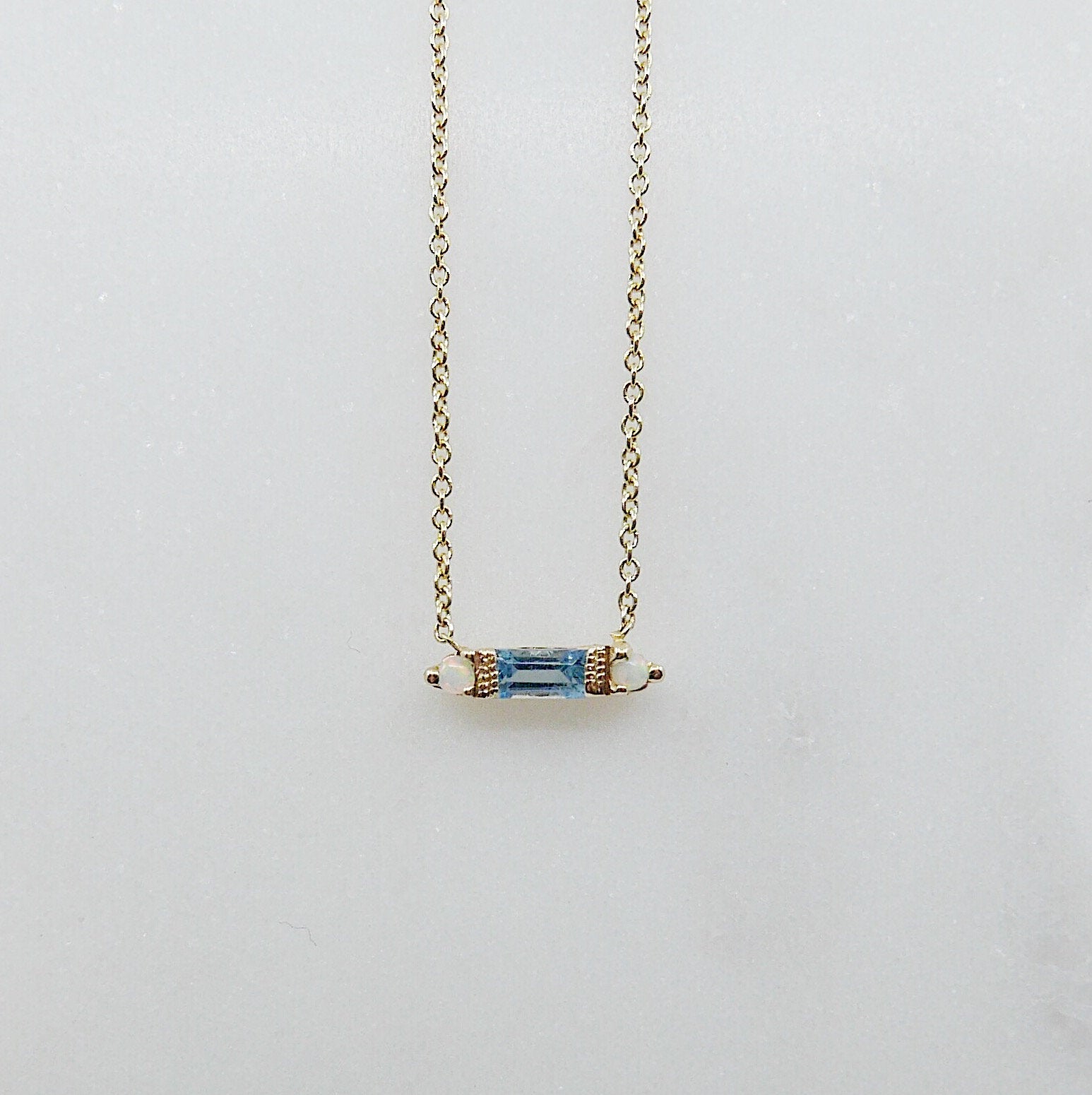 Grand Baguette Aquamarine Necklace, Blue Aquamarine Necklace, Opal Necklace, Baguette Aquamarine, Diamond Necklace