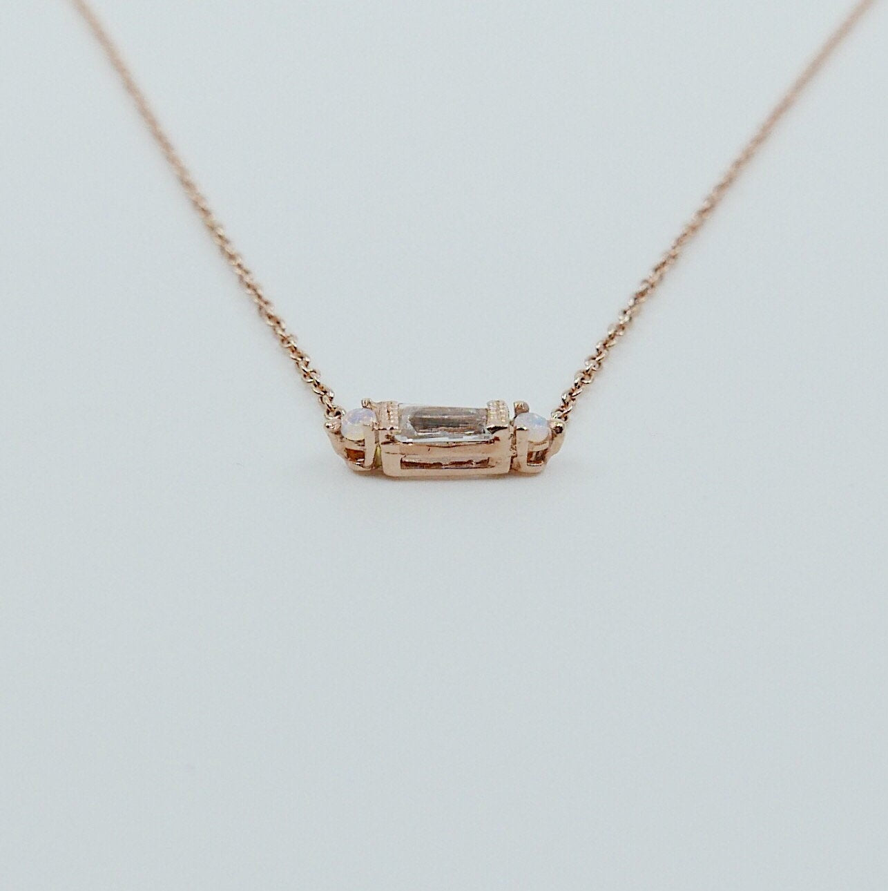 Grand Baguette Sapphire Necklace, White Sapphire Necklace, Opal Necklace, Baguette Sapphire, Diamond Necklace