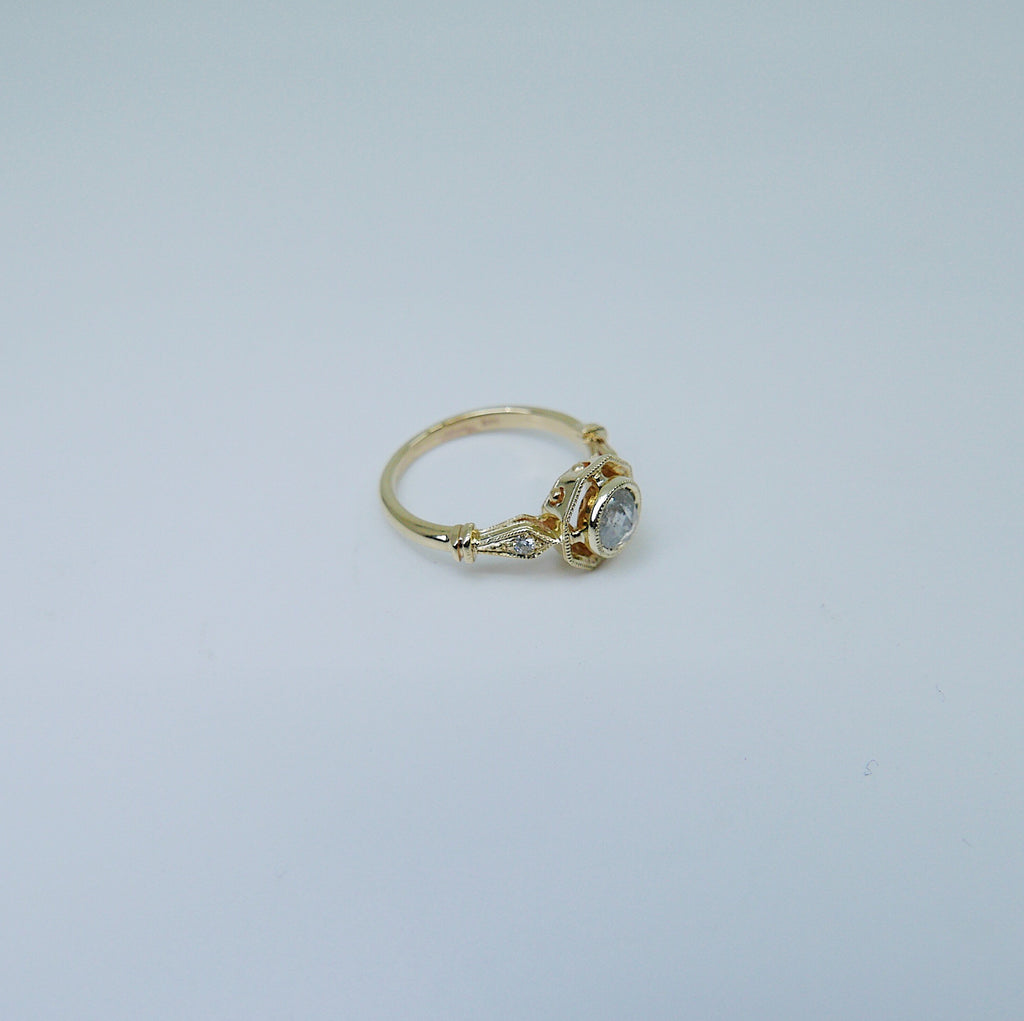 Webbed Eloise Rose Cut Grey Diamond Ring, One of a Kind Ring, OOAK, 14k yellow gold ring, vintage inspired ring, rustic diamond ring