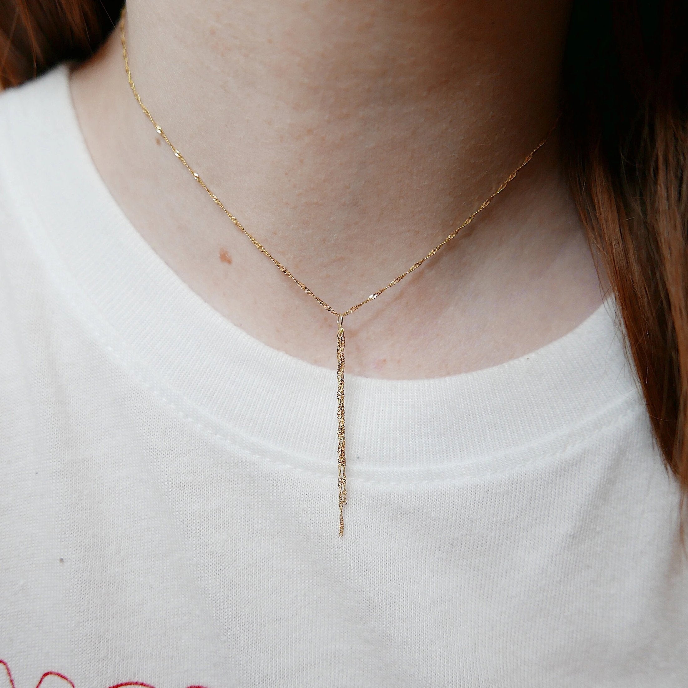 Pirouette Fringe Necklace, Thin shiny 14k gold chain, 14k gold chain, short gold necklace, gold choker, thin dainty choker, fringe necklace