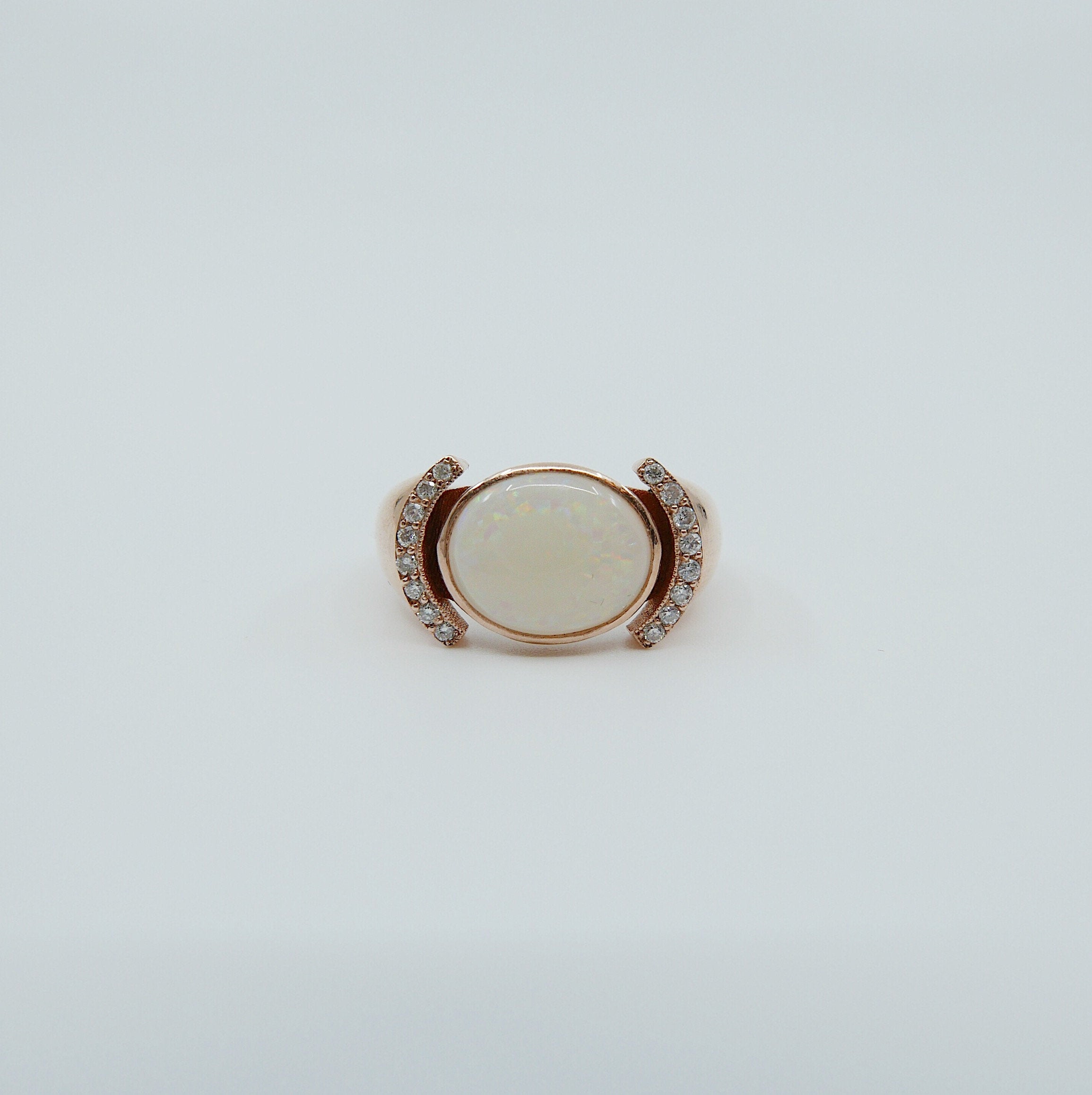 Dawne opal and diamond ring, opal and diamond ring, bezel opal ring, bezel ring, 14k gold opal ring, diamond accent ring