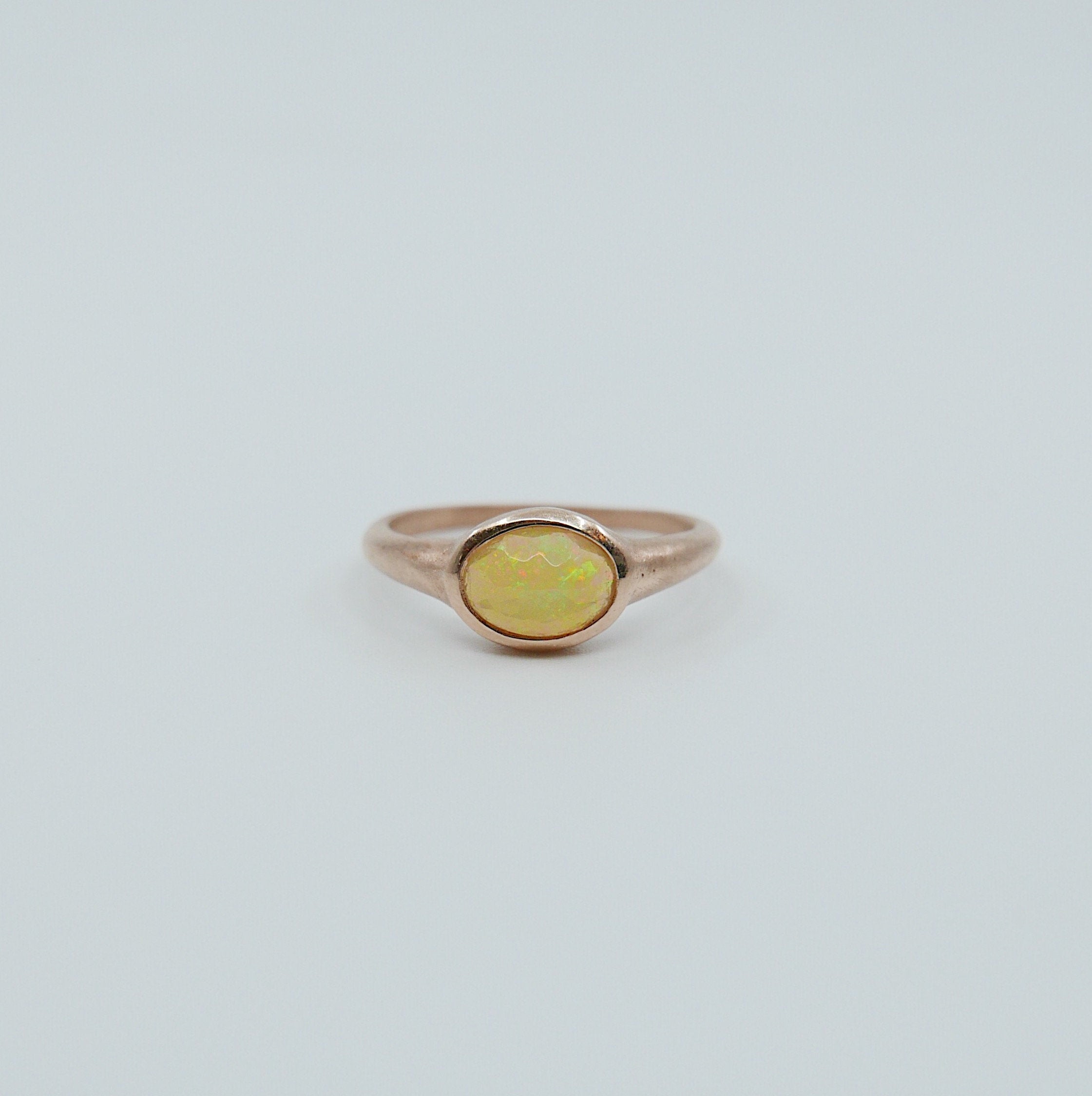 Opal Signet Ring, three stone opal ring, opal and diamond ring, 14k gold bold opal ring, oval opal ring, oval bezel opal ring