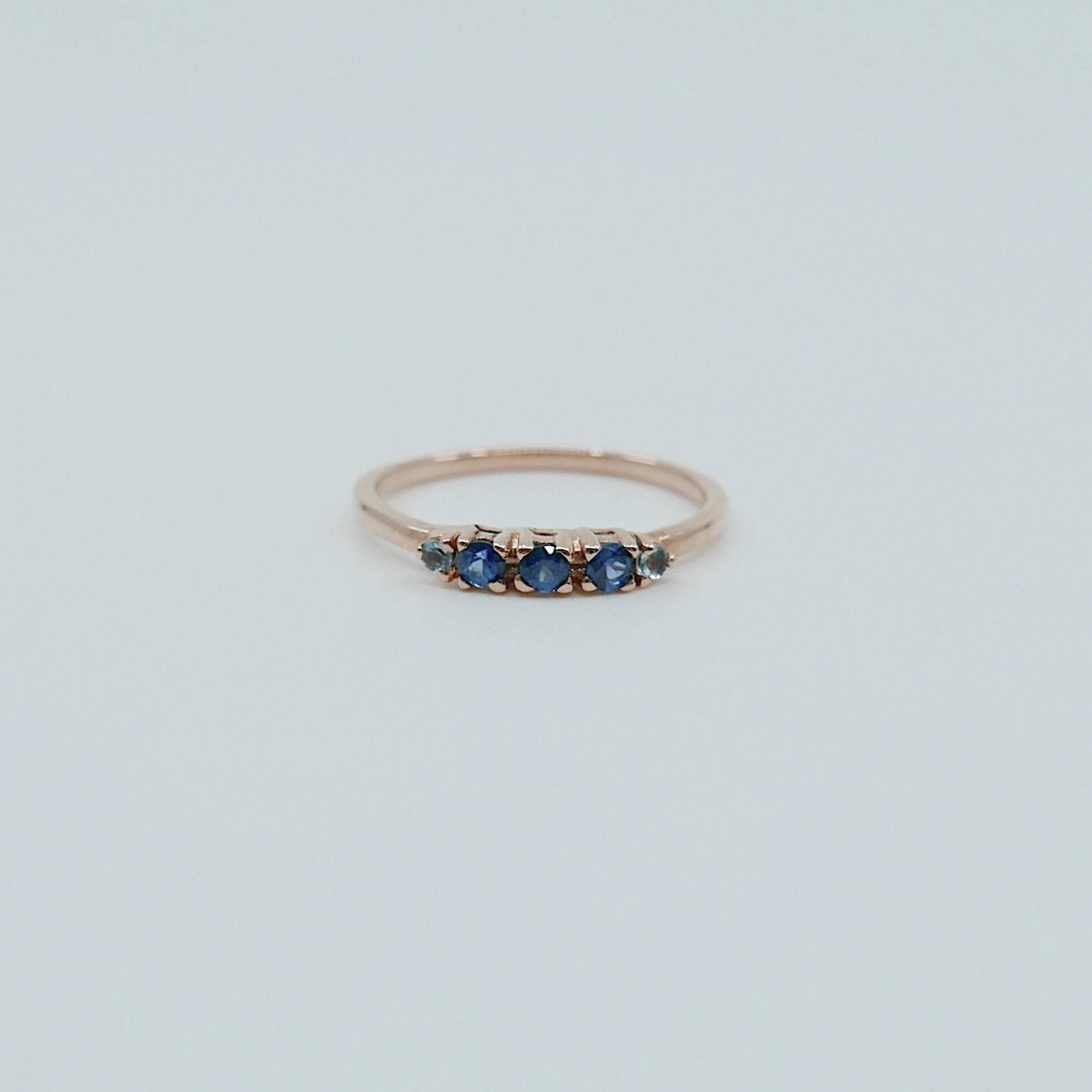 Riley Sapphire Ring, 5 stone gold ring, sapphire aquamarine ring, 14k gold sapphire ring, rainbow sapphire band