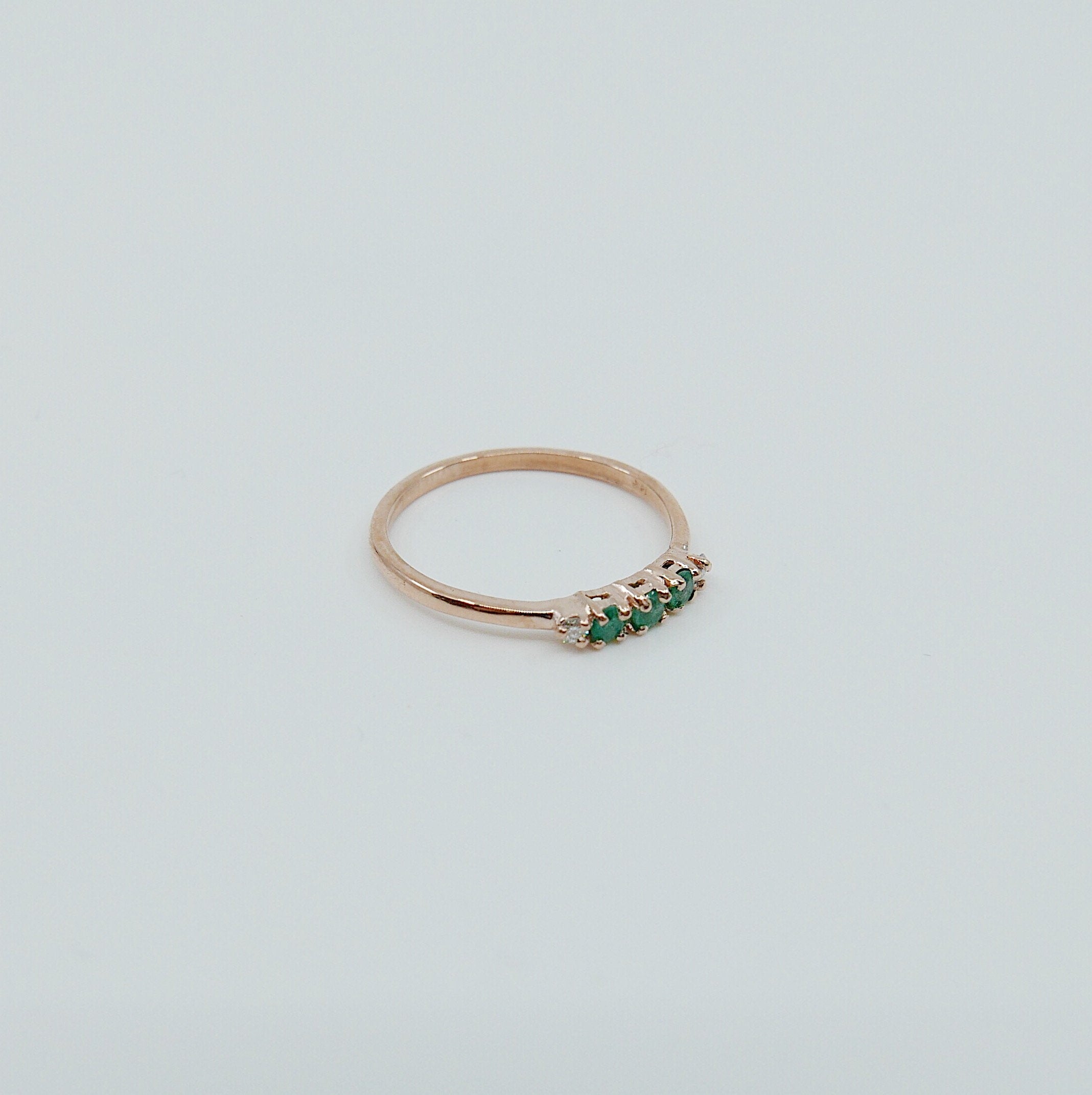 Riley Emerald Ring, 5 stone gold ring, emerald and diamond ring, 14k gold emerald ring, emerald and diamond band