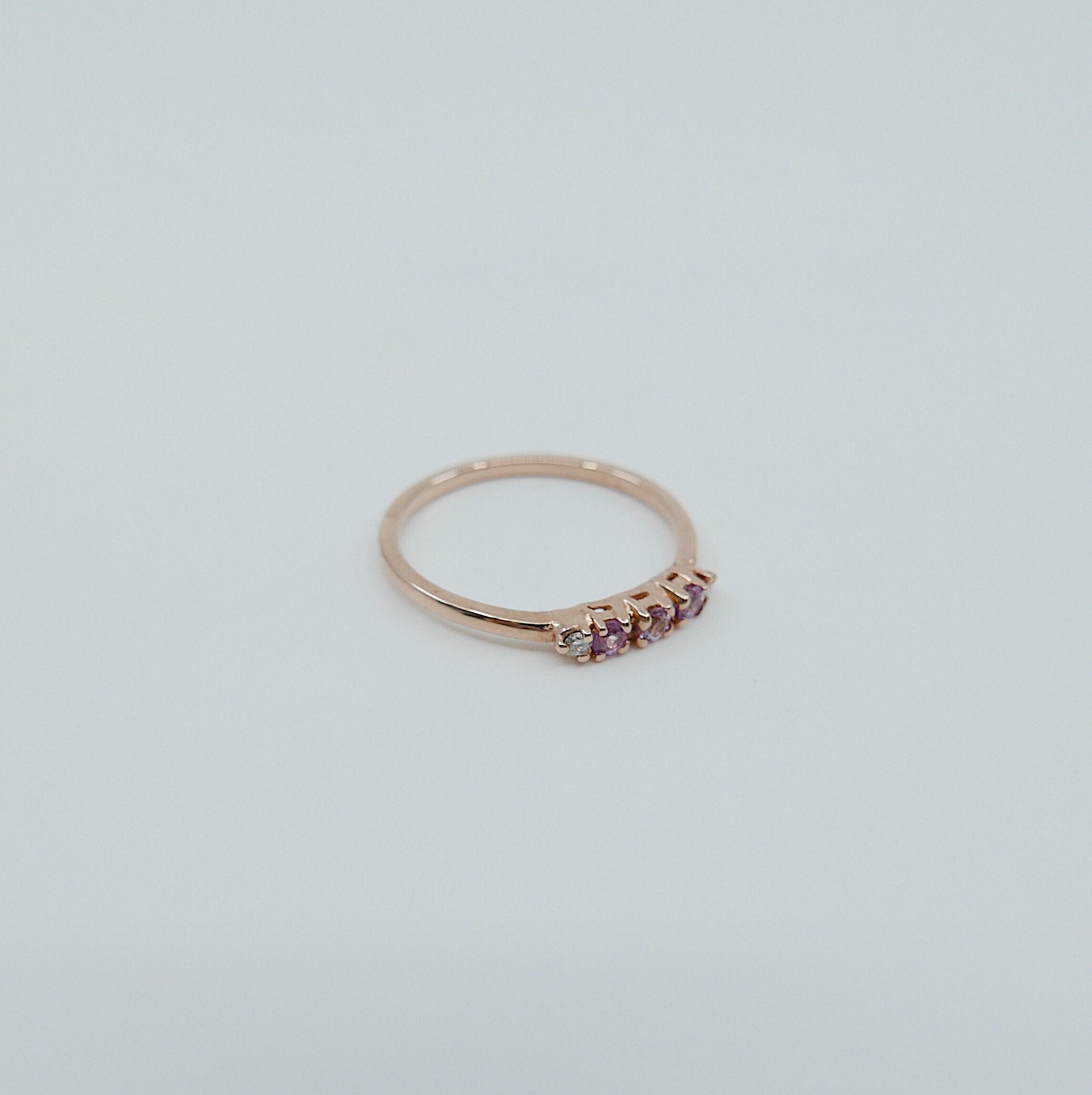 Riley Pink Sapphire Ring, 5 stone gold ring, sapphire and diamond ring, 14k gold sapphire ring, pink sapphire band