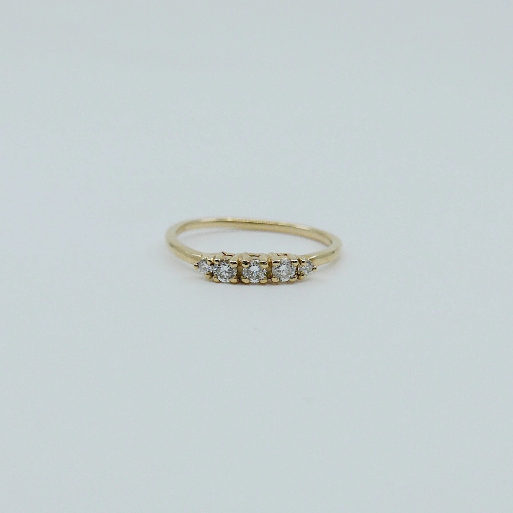 Riley diamond ring, 5 stone gold ring,  diamond band, 14k gold ring, stacking band, diamond wedding band