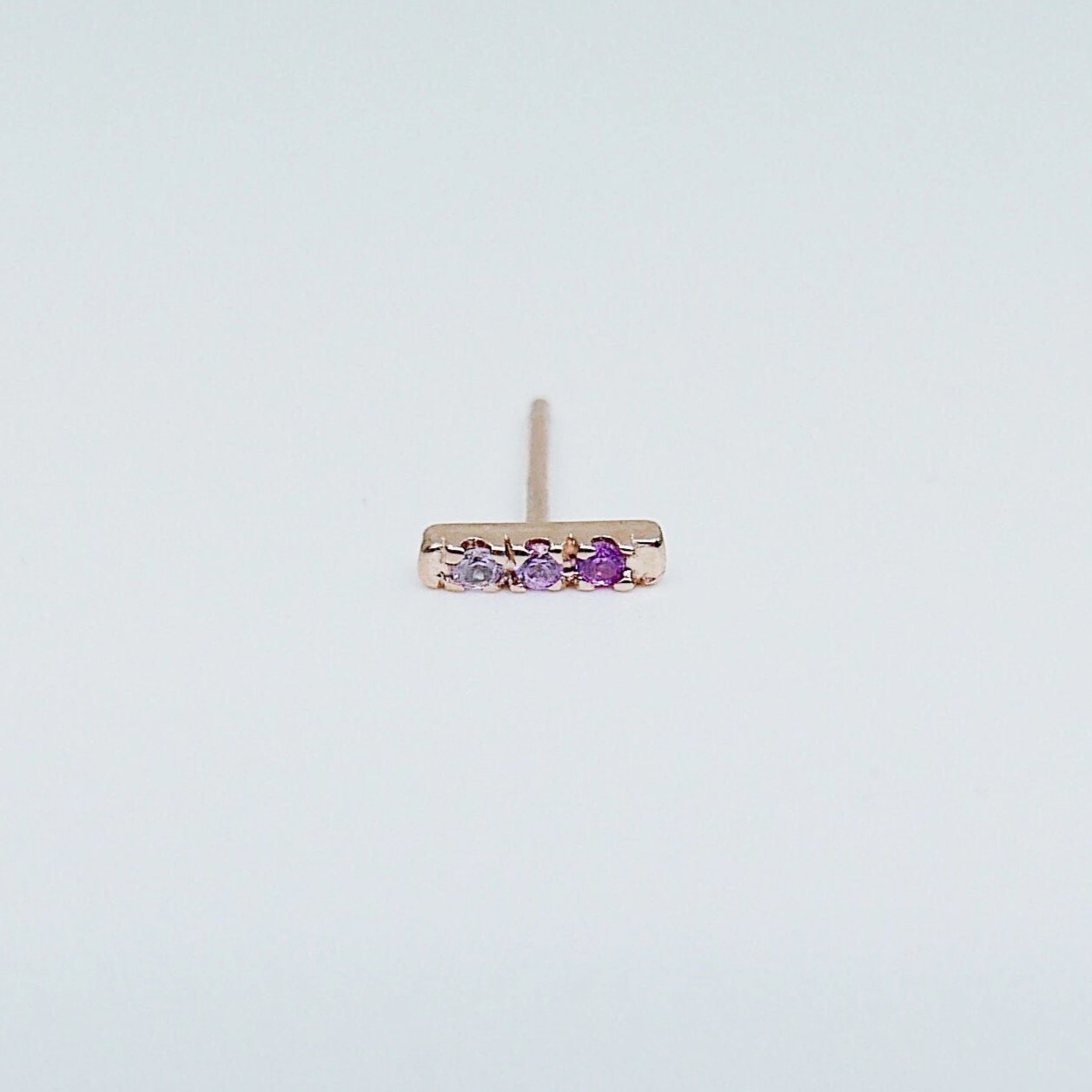 Mini Pink Sapphire Ombre Bar Earrings, 14k pink sapphire bar Earrings, 3 sapphire earrings, mini gold bar Earrings, small sapphire Earrings