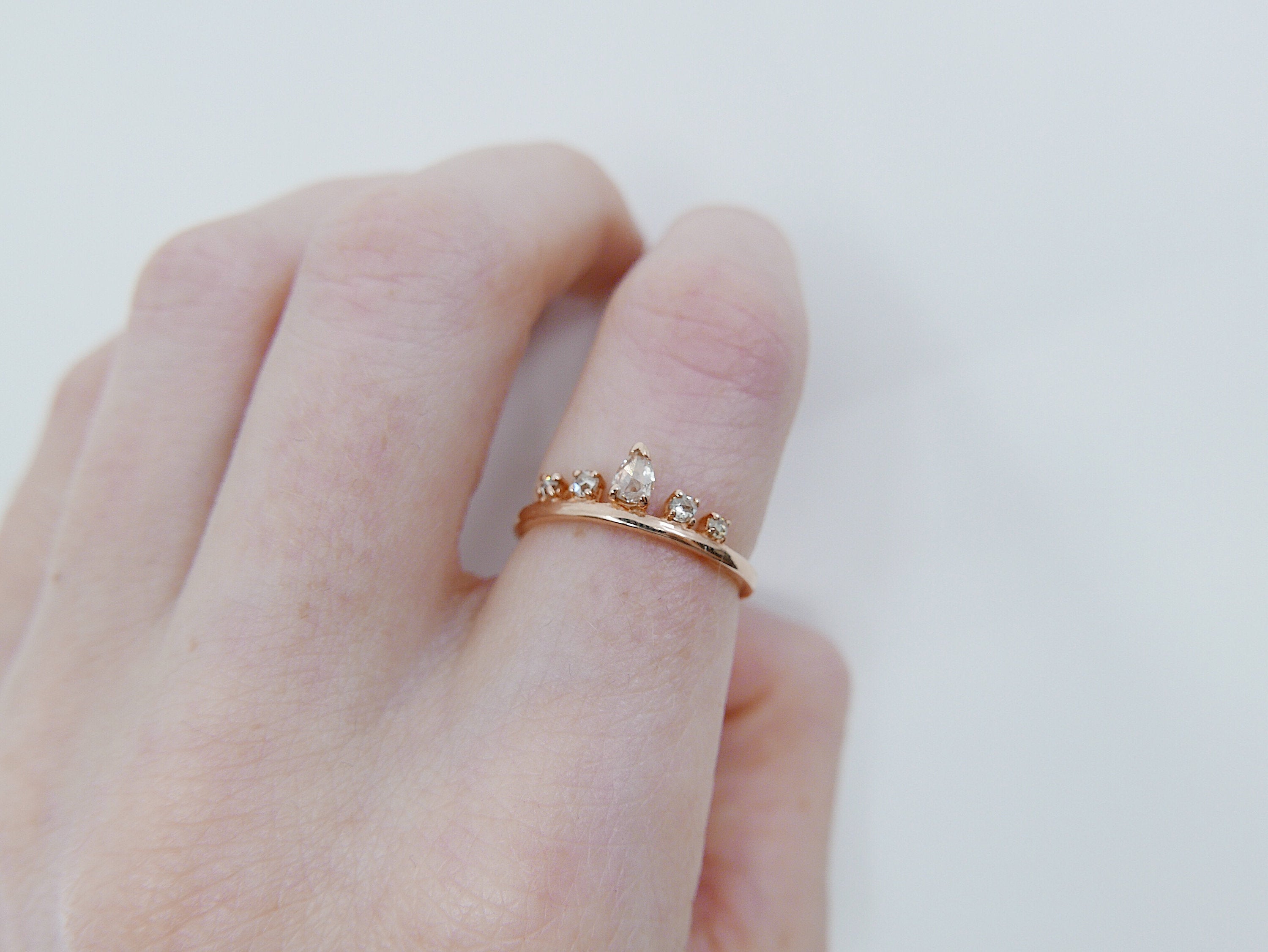 Reine Rose Cut Champagne Diamond Ring, Queen ring, Royal ring, stacking ring, crown ring, princess ring, tiara ring, engagement ring