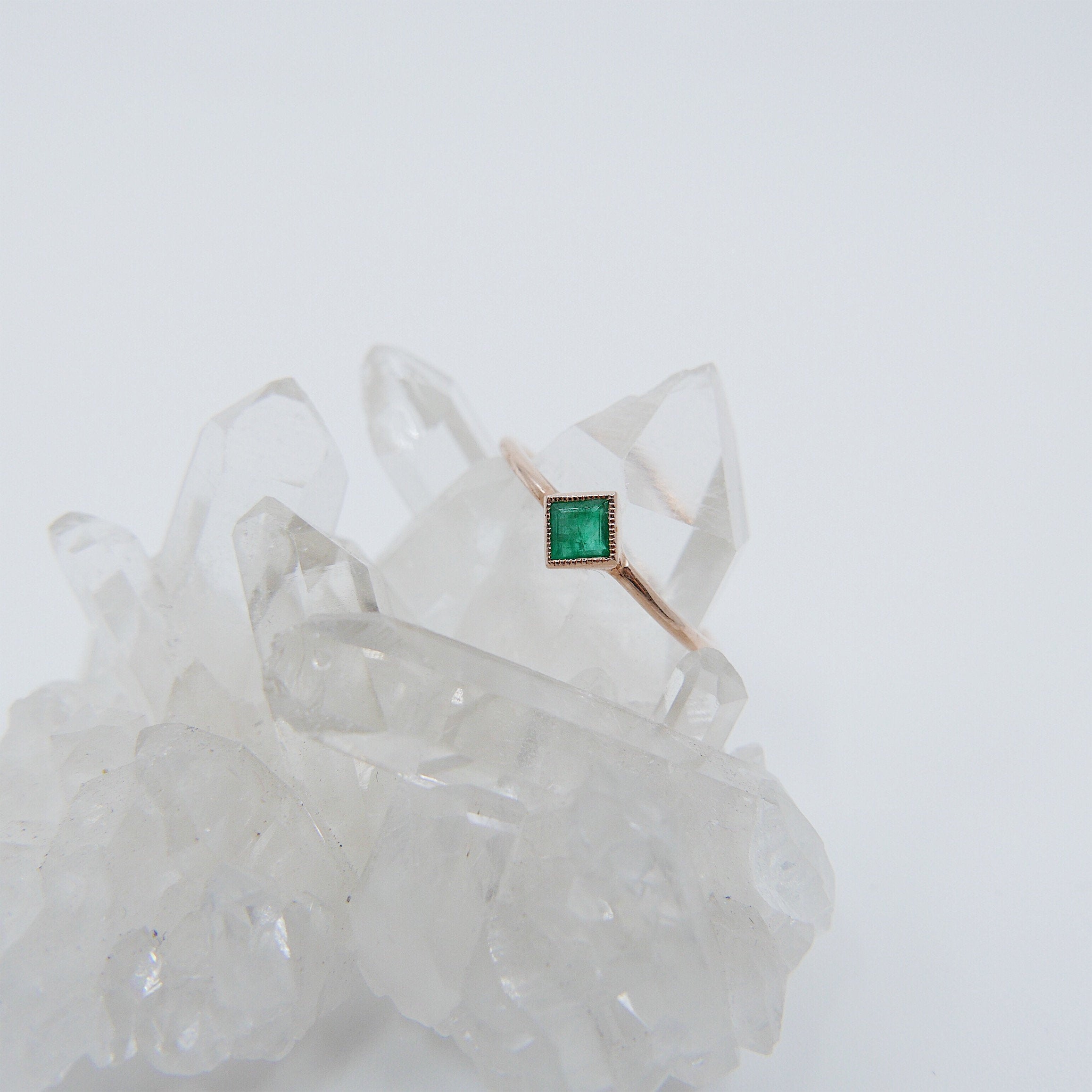 Square Bezel Emerald Ring, green emerald bezel ring, emerald stacking ring, green emerald ring, square emerald ring, gold square band