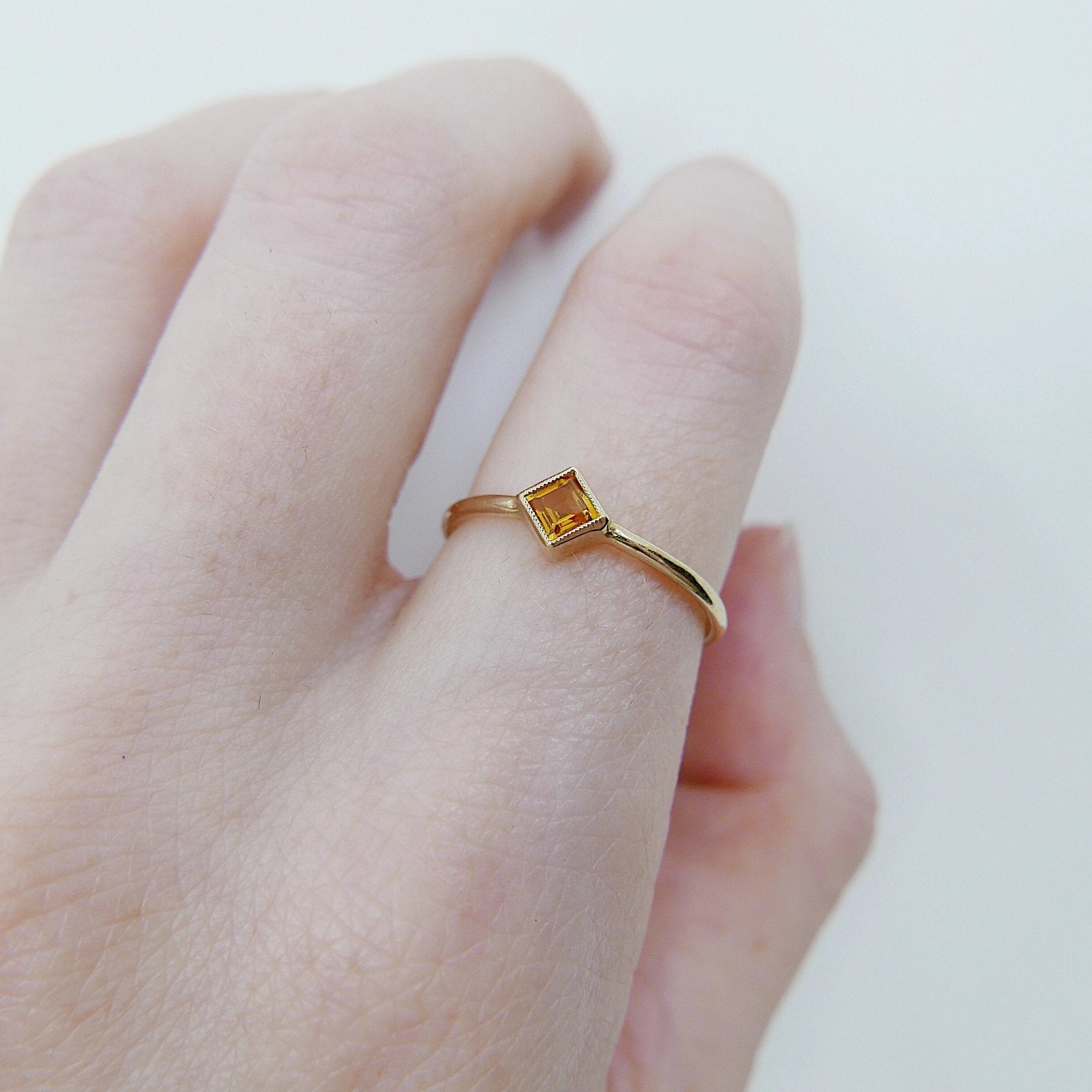 Square Bezel Citrine Ring, citrine bezel ring, citrine stacking ring, citrine ring, square citrine ring, gold square band