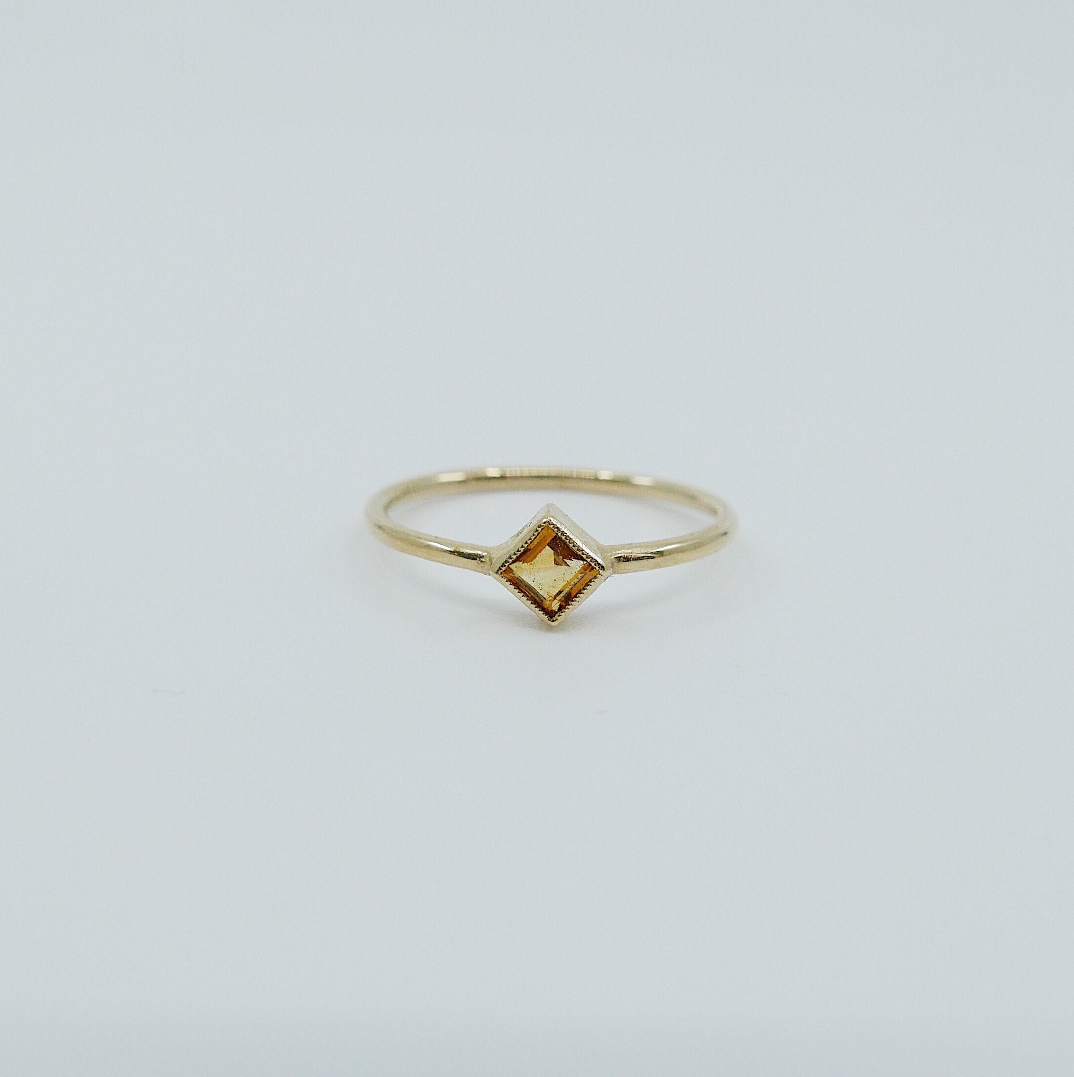 Square Bezel Citrine Ring, citrine bezel ring, citrine stacking ring, citrine ring, square citrine ring, gold square band