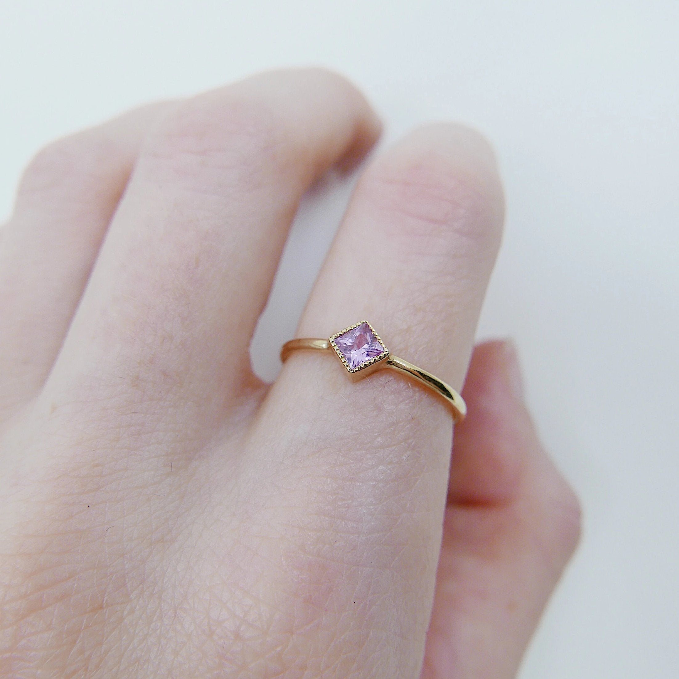 Square Bezel Sapphire Ring, pink sapphire bezel ring, sapphire stacking ring, pink sapphire ring, square sapphire ring, gold square band