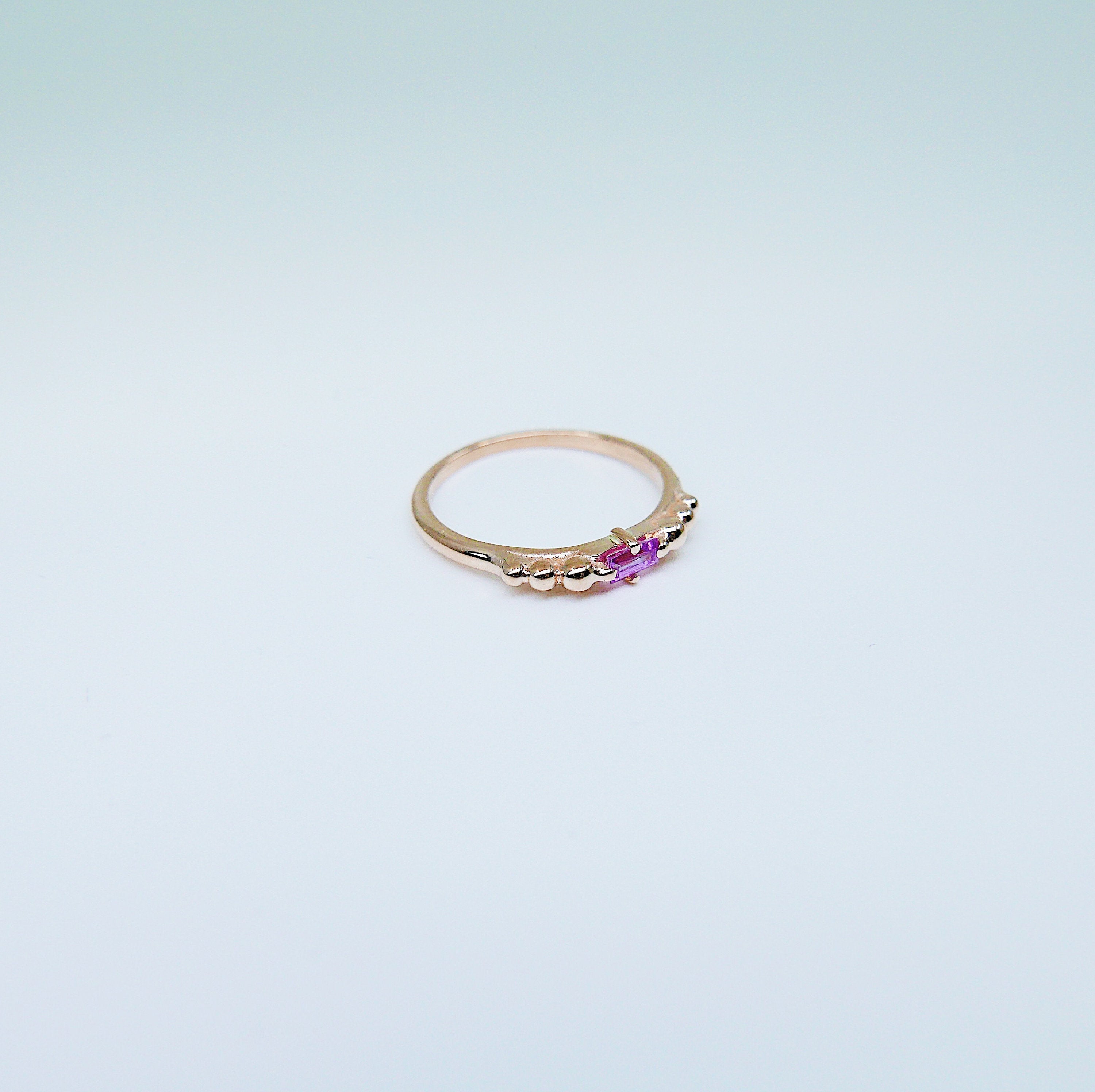 Ellipsis Baguette Sapphire Ring, baguette ring, sapphire and gold ring, 14k pink sapphire ring, pink sapphire ring, ellipsis ring